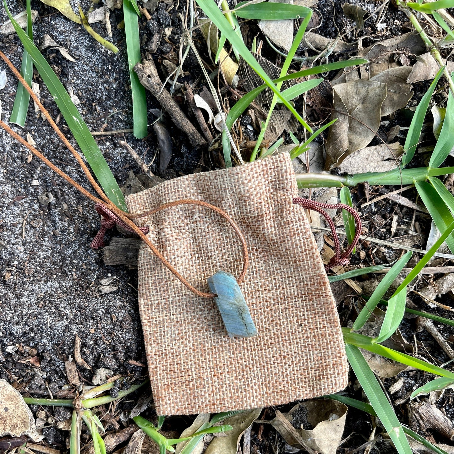 "Bonefish" Raw Labradorite Cotton Adjustable Necklace