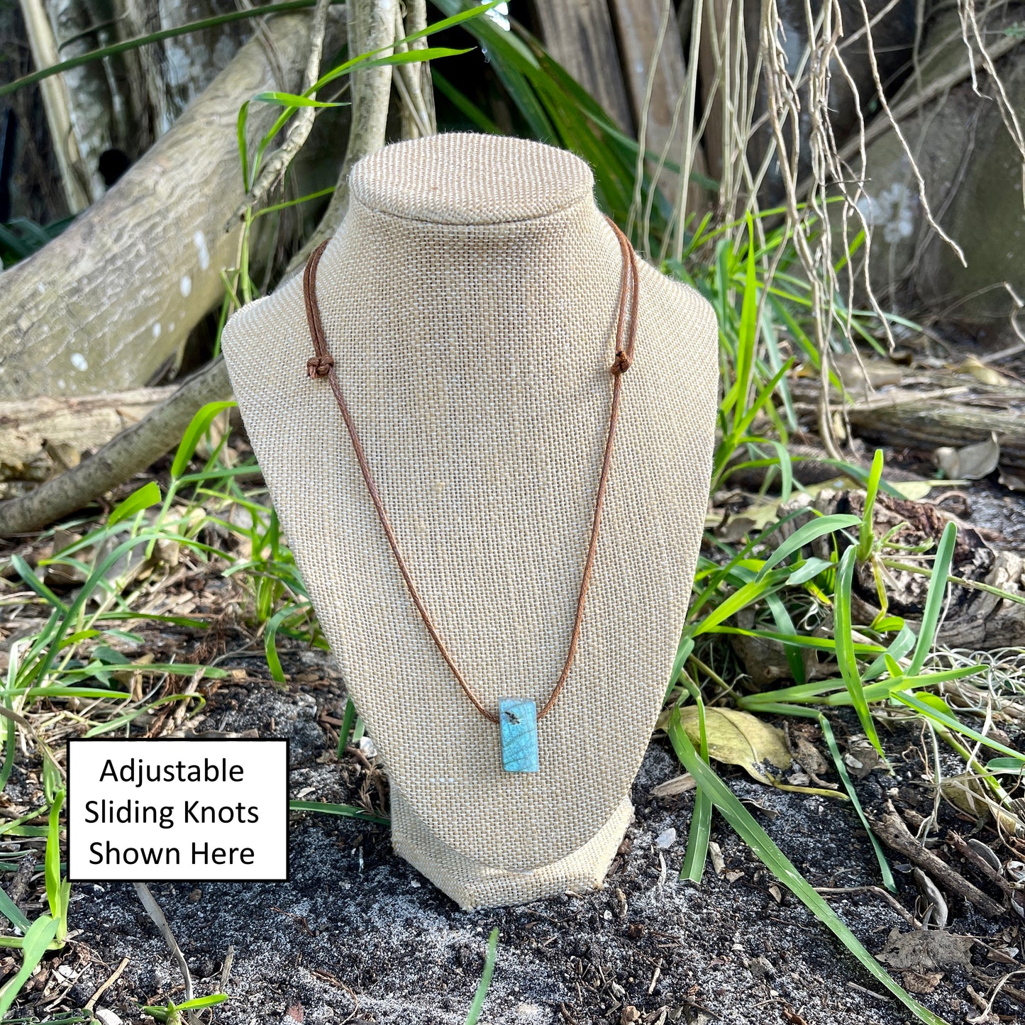 "Bonefish" Raw Labradorite Cotton Adjustable Necklace