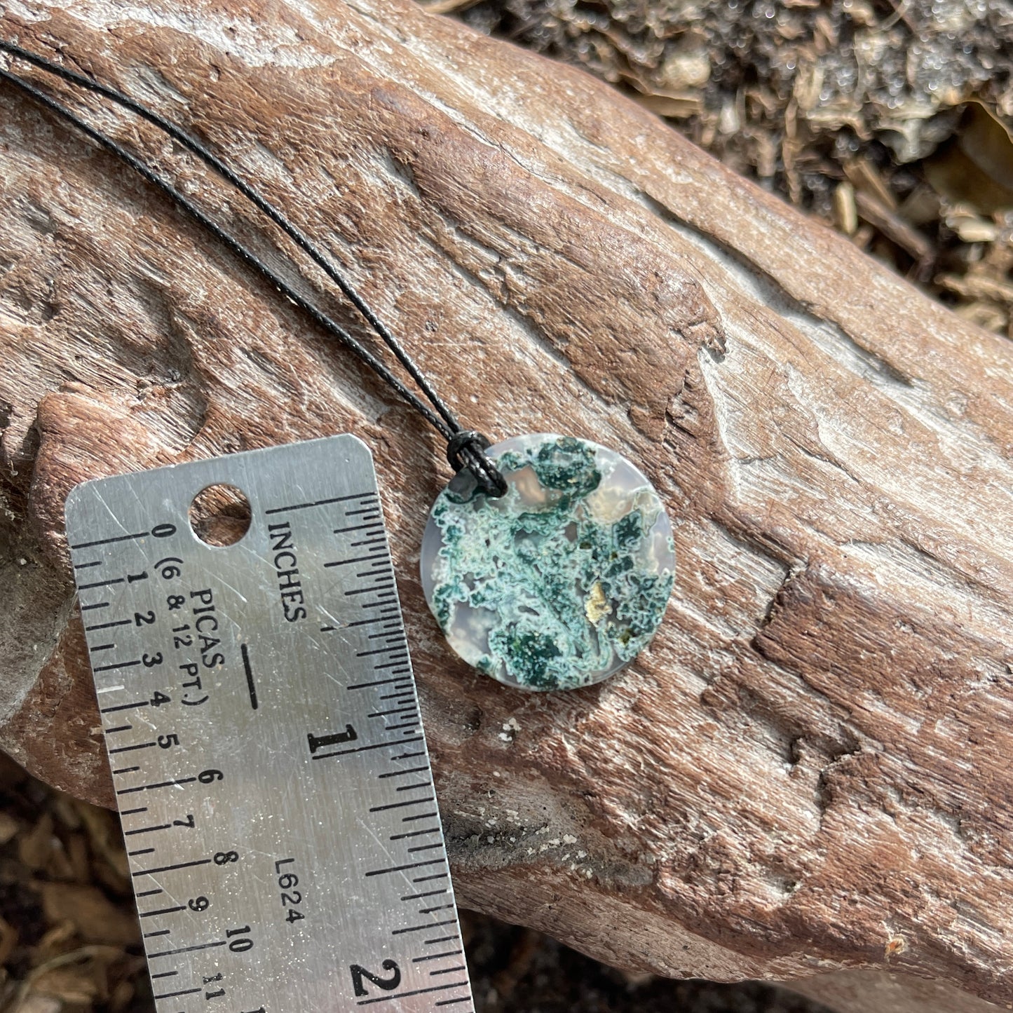 Natural Green Moss Agate Round Pendant Necklace