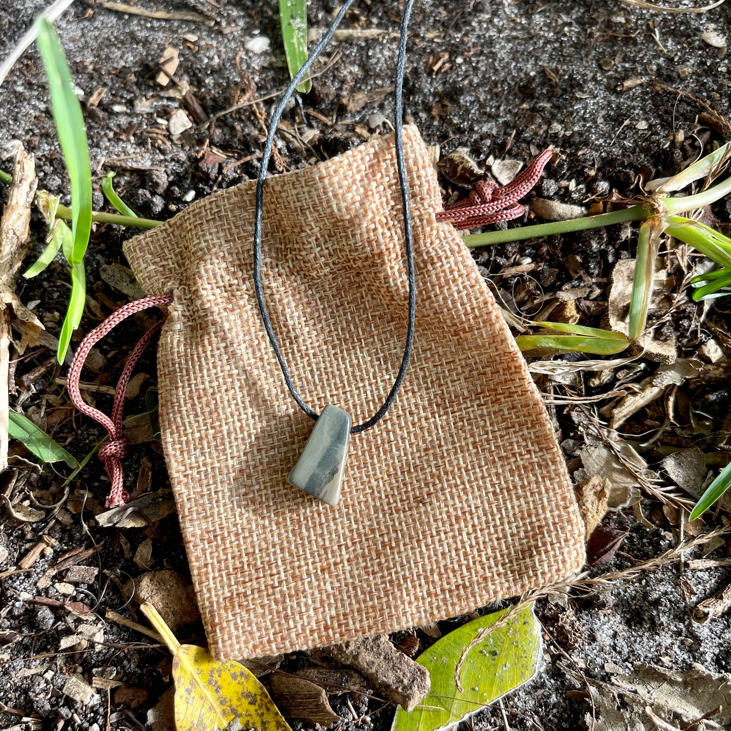 "Phoenix's Flight" Natural Jasper Pendant Cotton Necklace