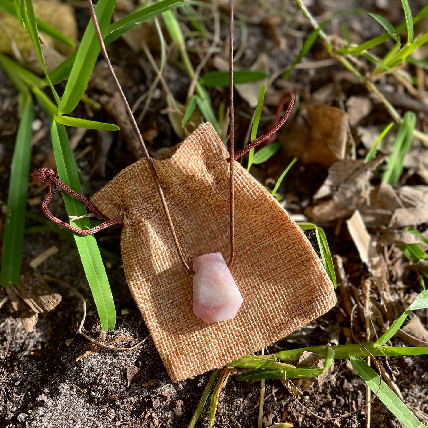 "Bermuda" Midnight Pink Rose Quartz Leather Necklace