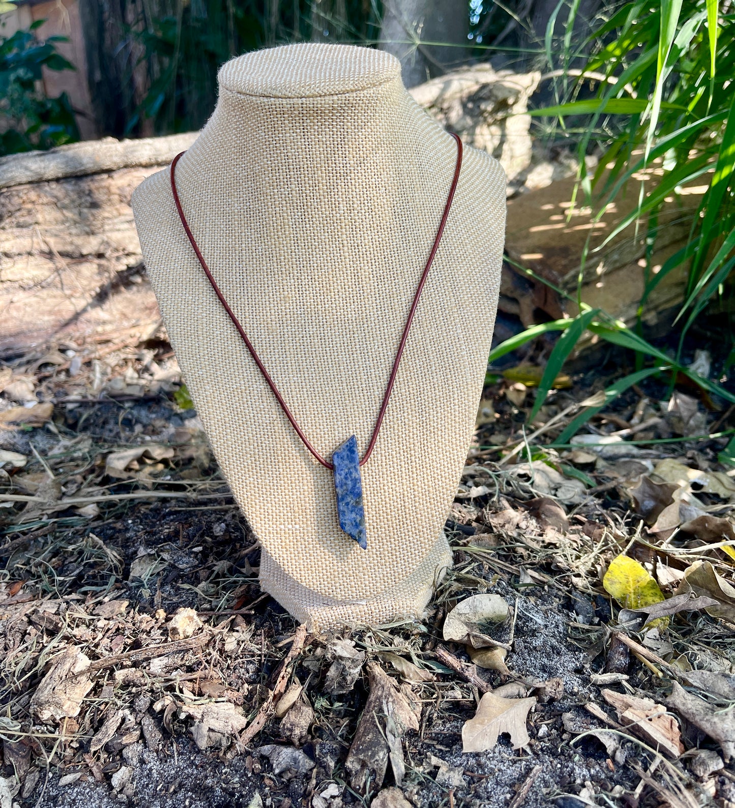 "Mitanni Kingdom" Blue Sodalite Slab Leather Necklace