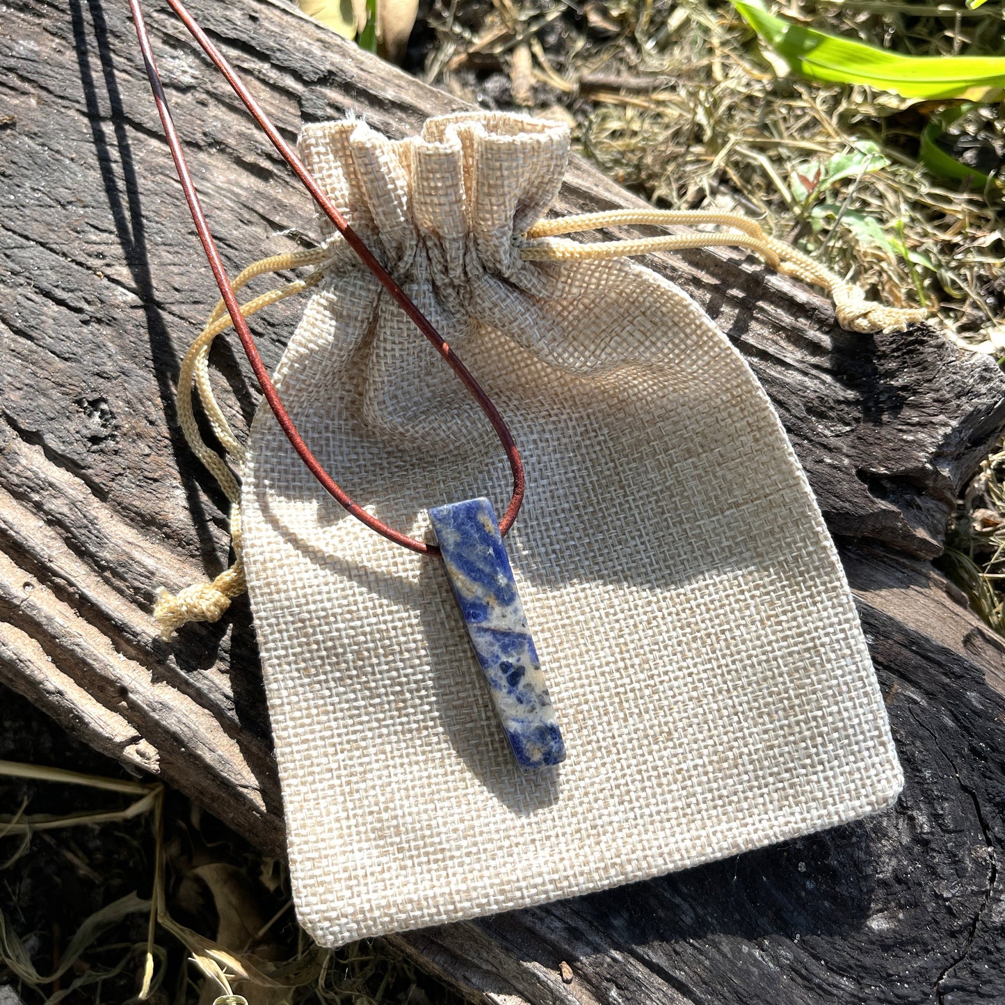 "Mitanni Kingdom" Blue Sodalite Slab Leather Necklace