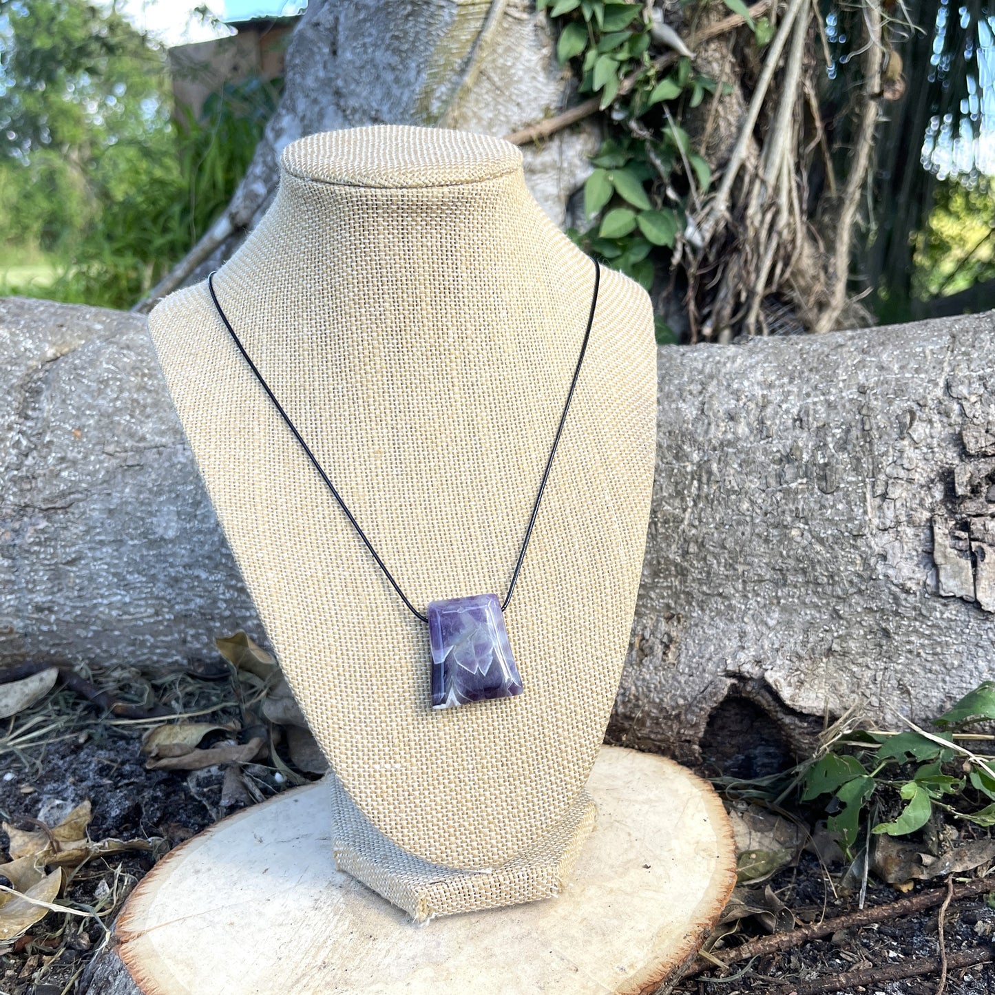 "Grape Hyacinth" Purple Chevron Amethyst Pendant Necklace