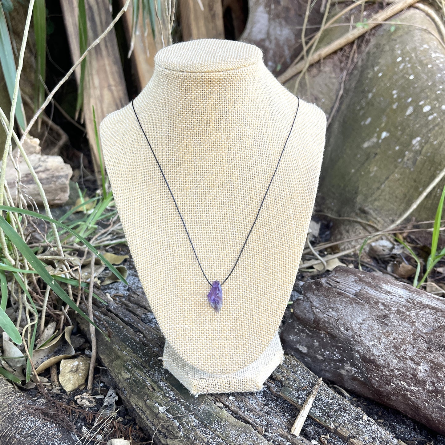 "Dark Matter" Raw Purple Amethyst Pendant On Cotton Necklace