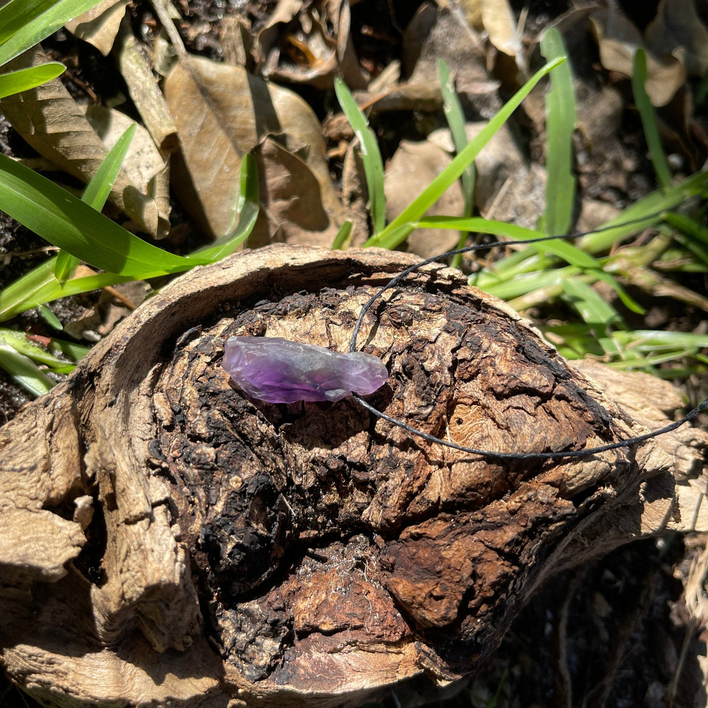 "Dark Matter" Raw Purple Amethyst Pendant On Cotton Necklace