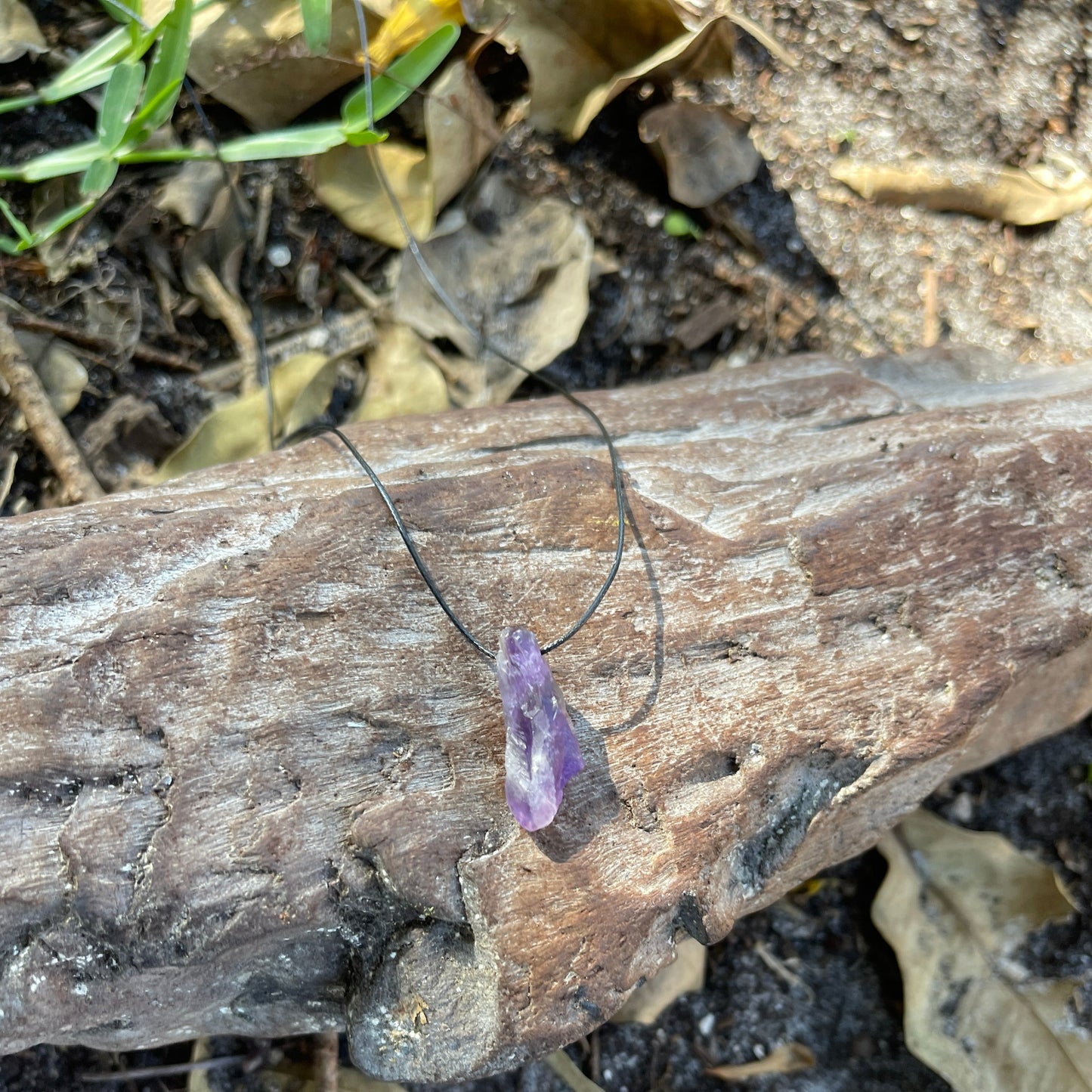 "Dark Matter" Raw Purple Amethyst Pendant On Cotton Necklace