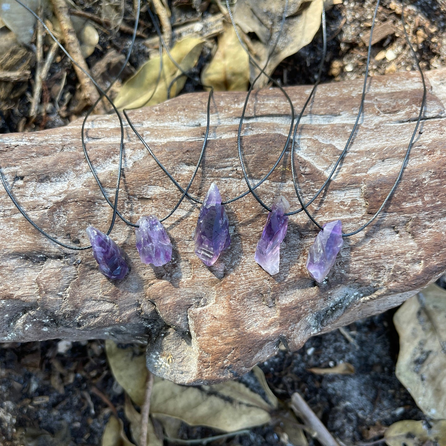 "Dark Matter" Raw Purple Amethyst Pendant On Cotton Necklace