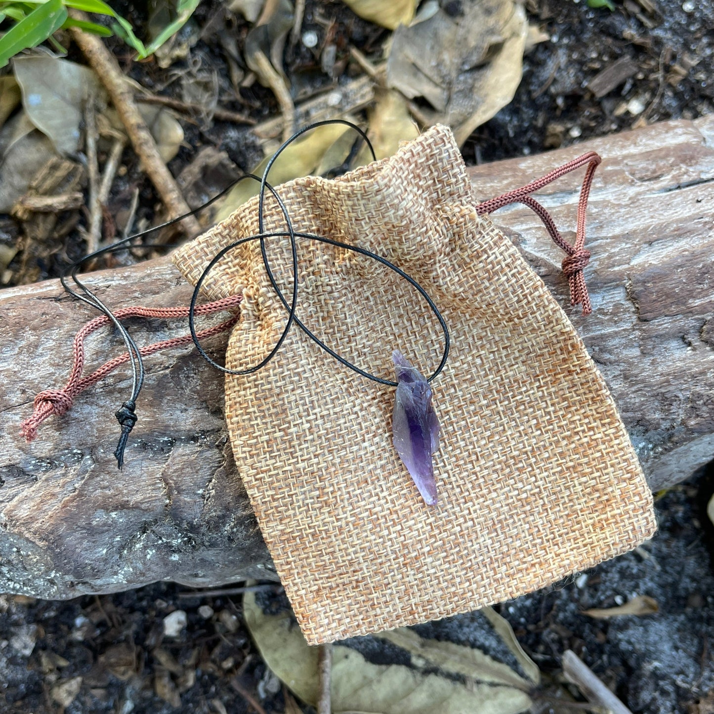 "Dark Matter" Raw Purple Amethyst Pendant On Cotton Necklace