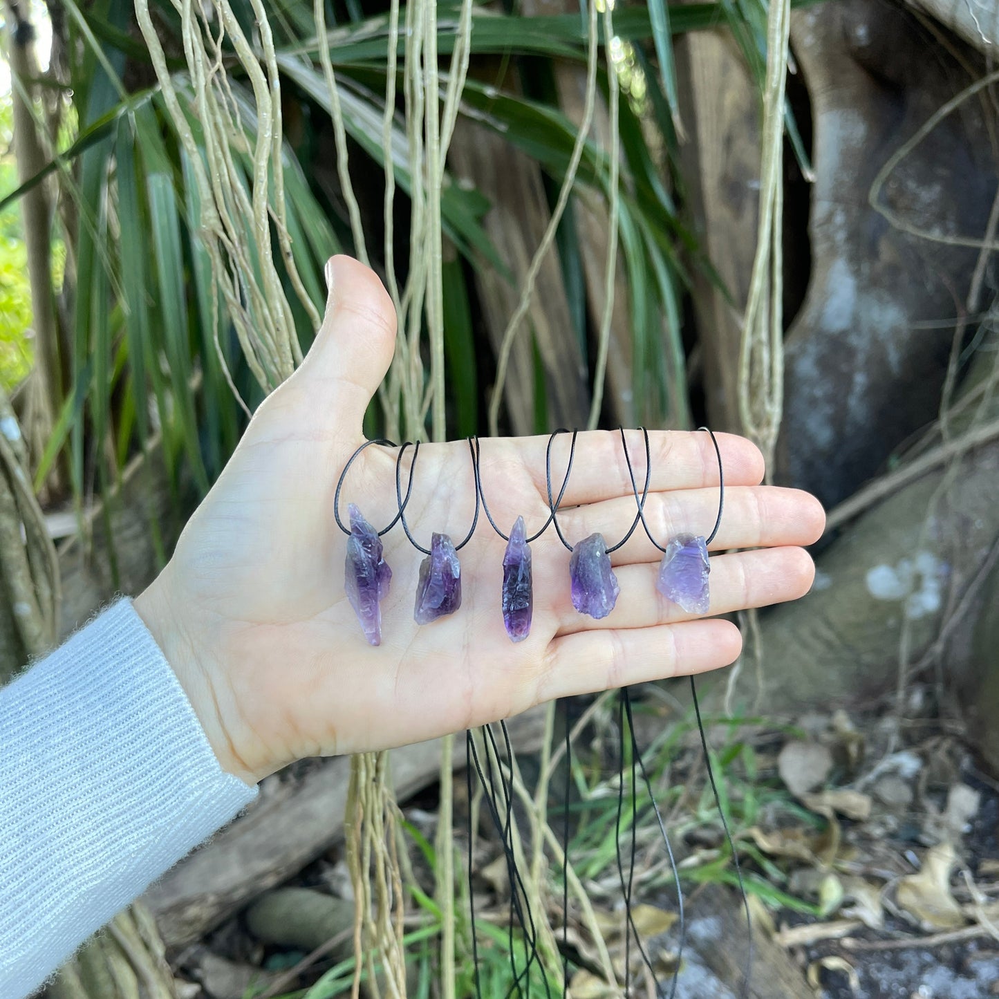 "Dark Matter" Raw Purple Amethyst Pendant On Cotton Necklace