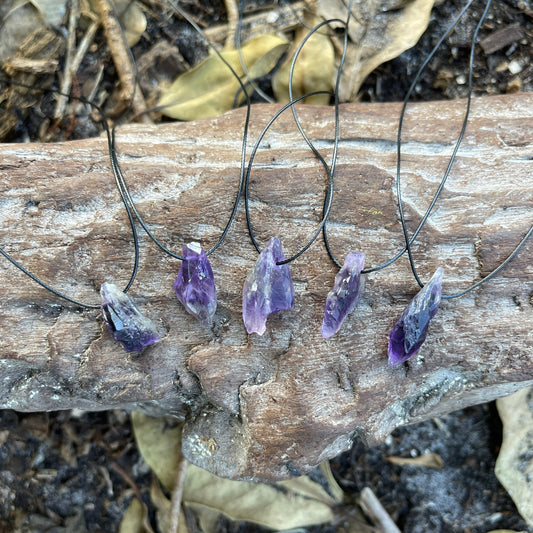 "Dark Matter" Raw Purple Amethyst Pendant On Cotton Necklace