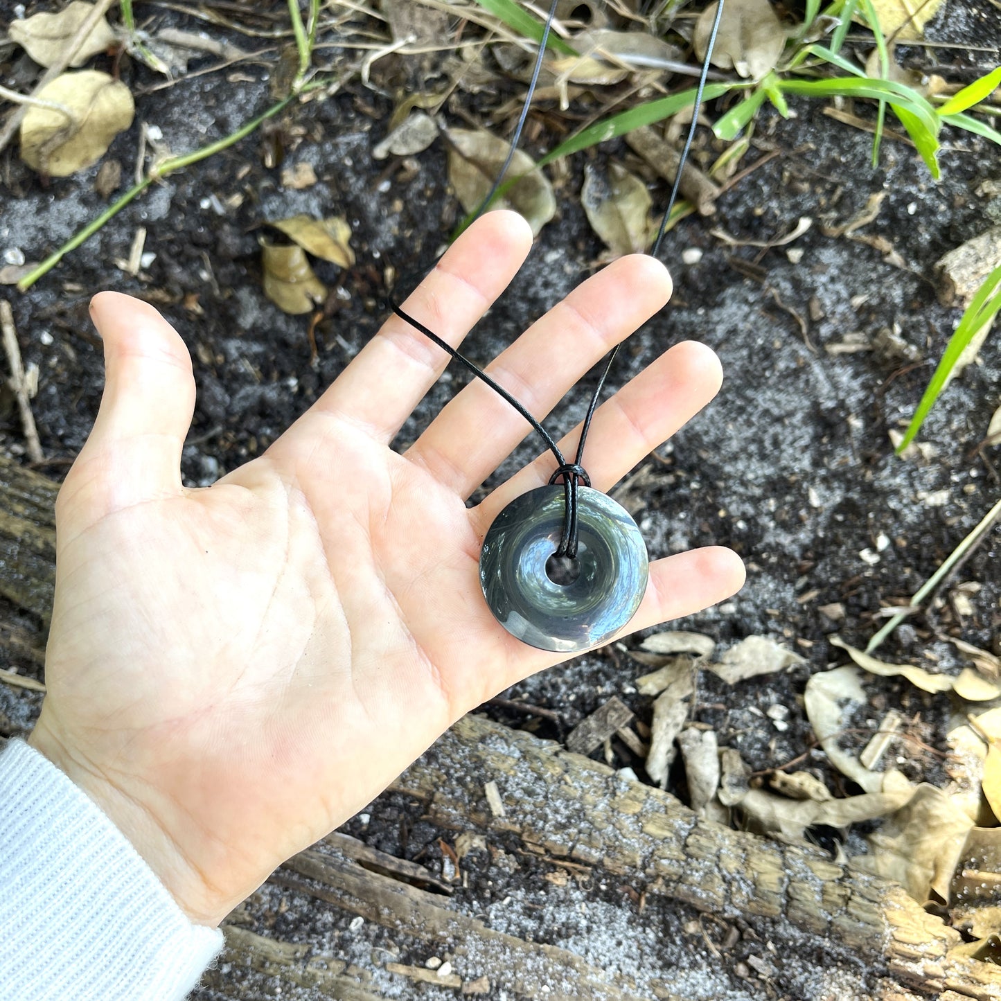 "Break the Spell" Hematite Donut Pendant Cotton Necklace