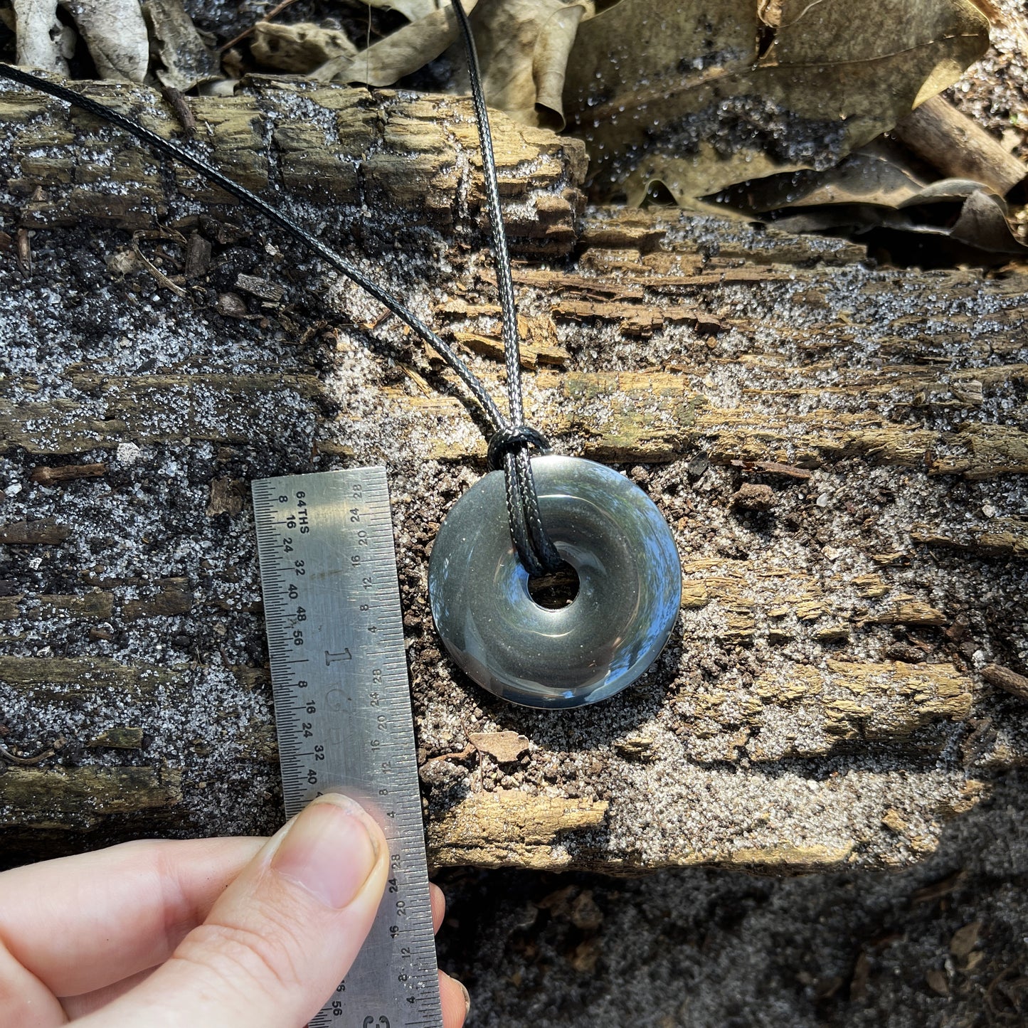 "Break the Spell" Hematite Donut Pendant Cotton Necklace