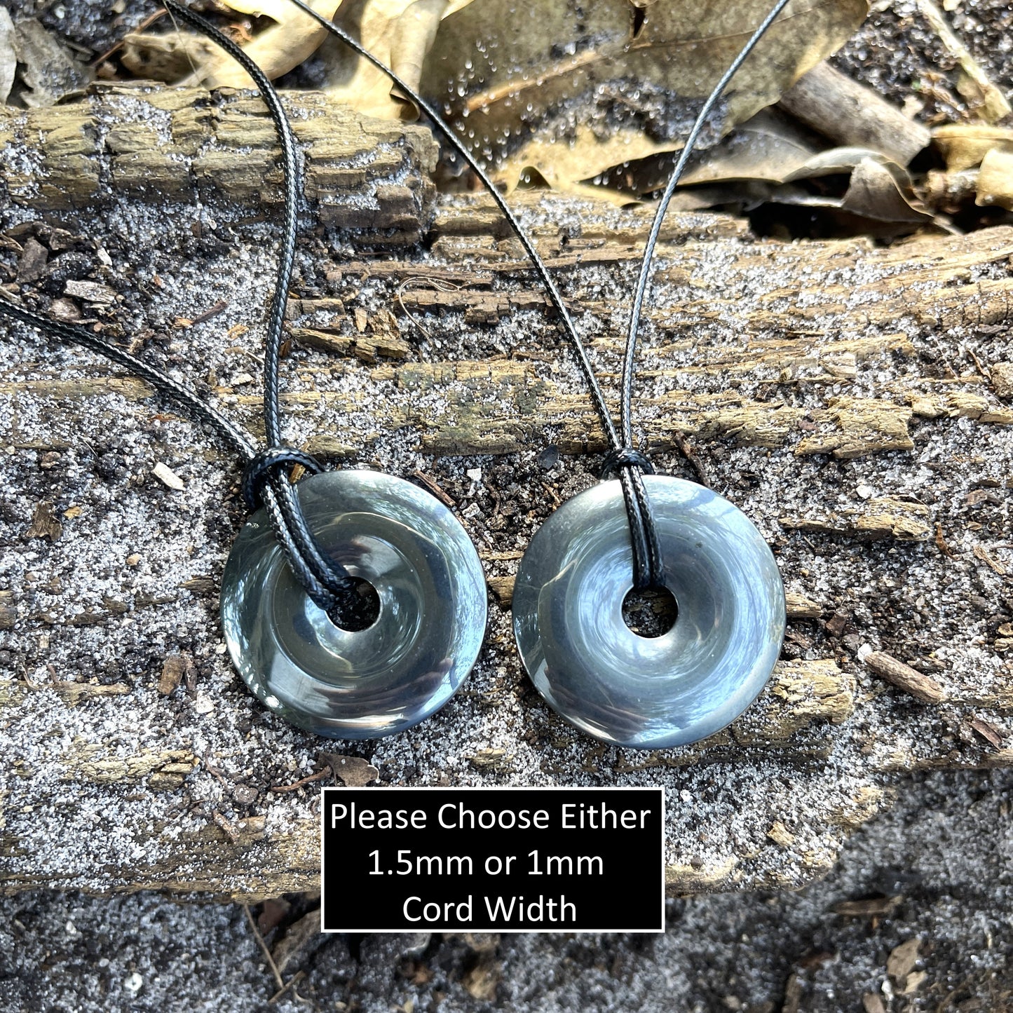 "Break the Spell" Hematite Donut Pendant Cotton Necklace