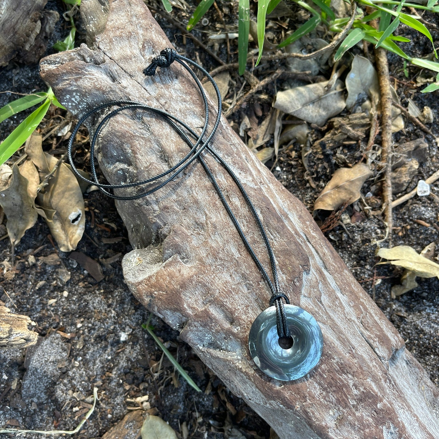 Hematite donut pendant necklace