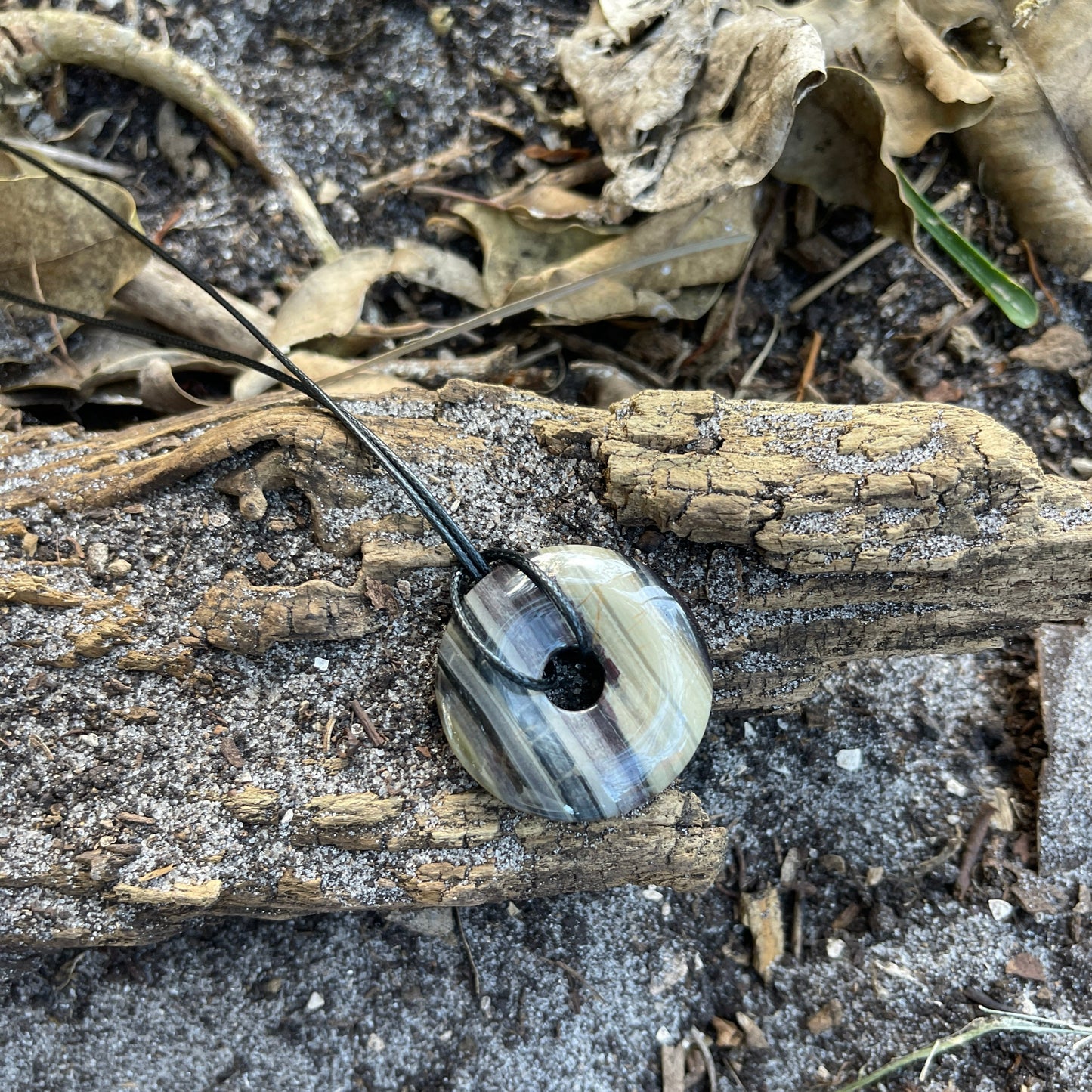 "The Study" Silverleaf Jasper Pi Stone Donut Pendant Necklace