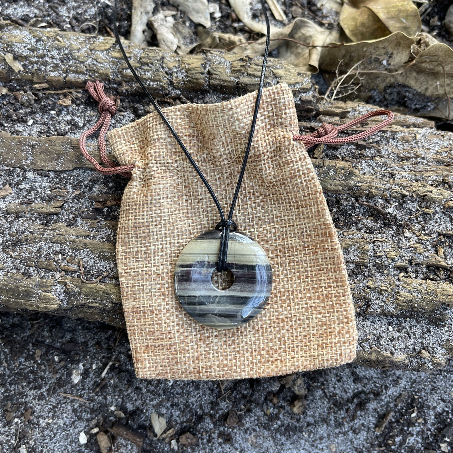 "The Study" Silverleaf Jasper Pi Stone Donut Pendant Necklace