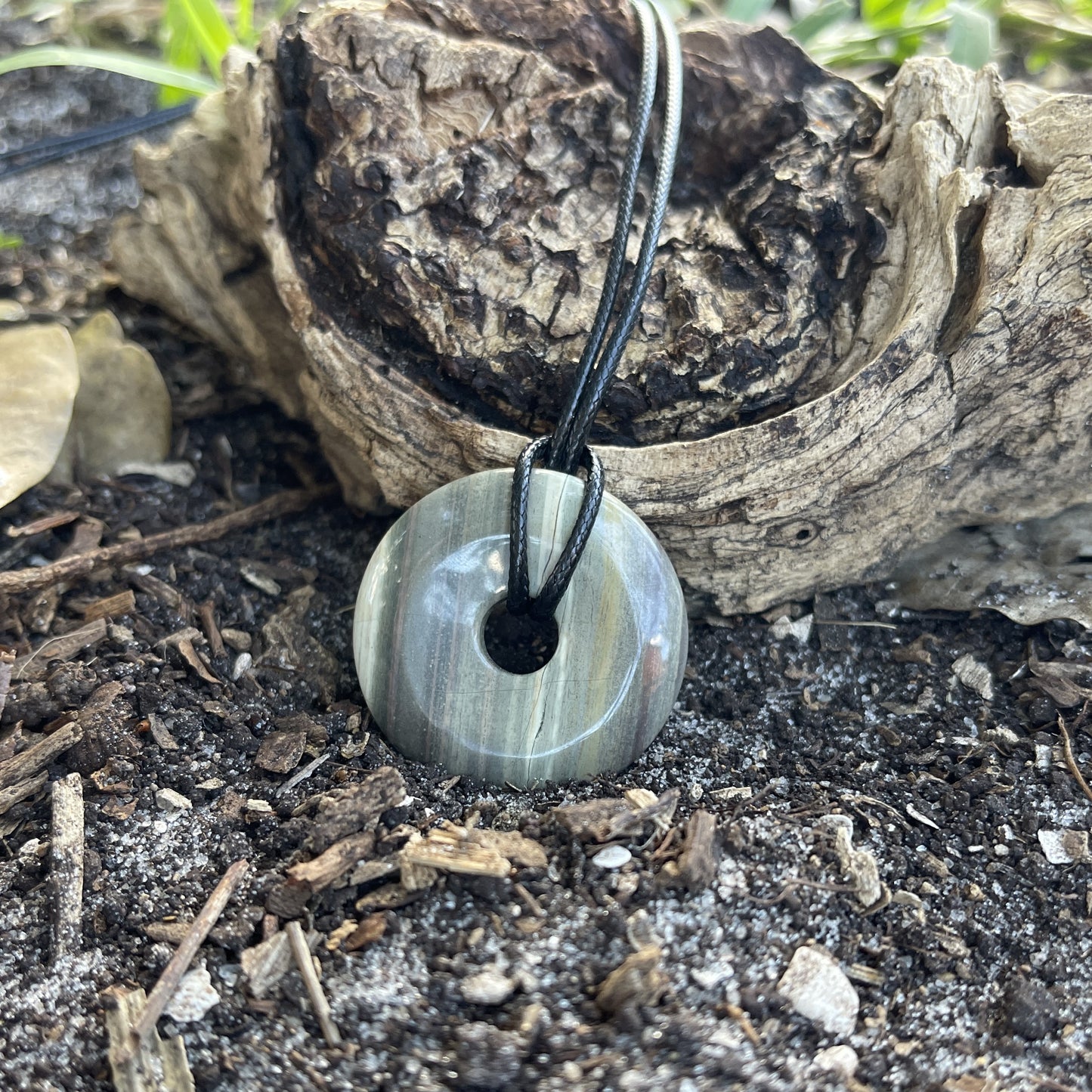 "The Study" Silverleaf Jasper Pi Stone Donut Pendant Necklace