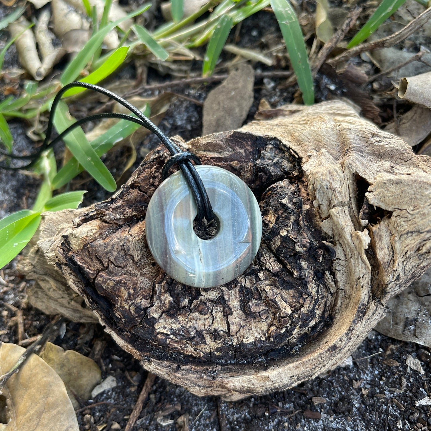 "The Study" Silverleaf Jasper Pi Stone Donut Pendant Necklace