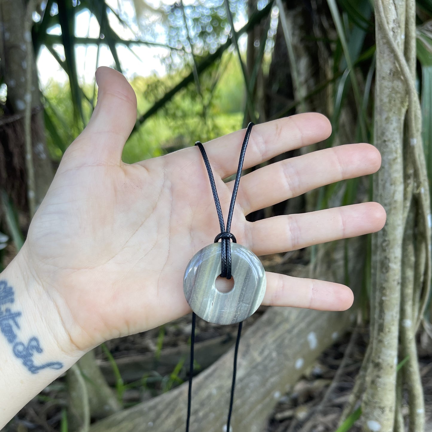 "The Study" Silverleaf Jasper Pi Stone Donut Pendant Necklace