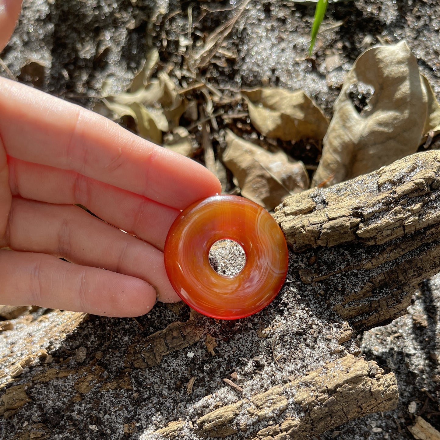 "Close Encounter" Orange Fire Carnelian Donut Cotton Necklace