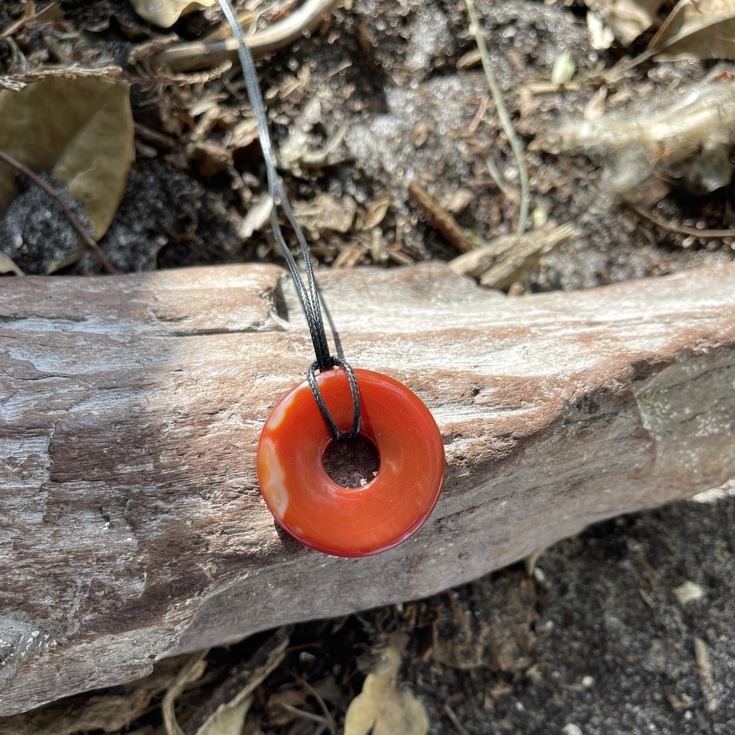 "Close Encounter" Orange Fire Carnelian Donut Cotton Necklace