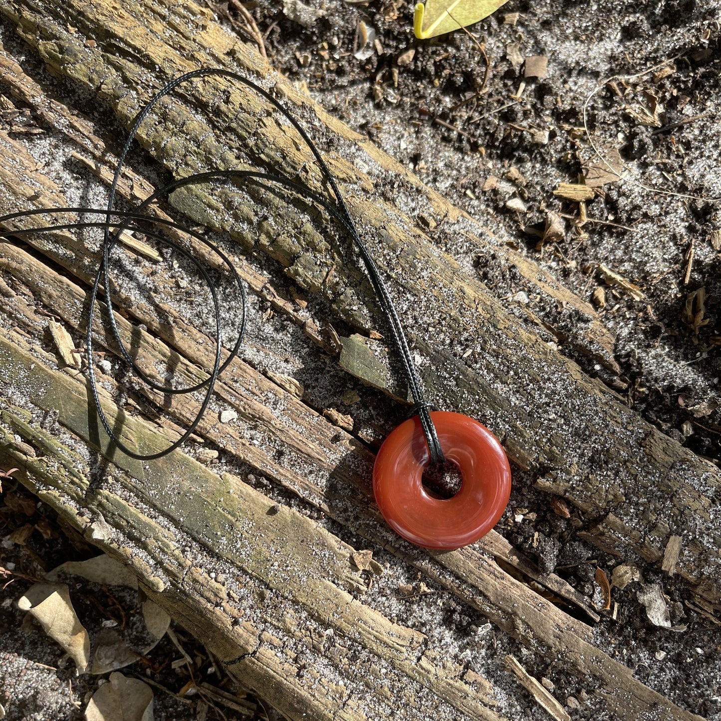 "Close Encounter" Orange Fire Carnelian Donut Cotton Necklace