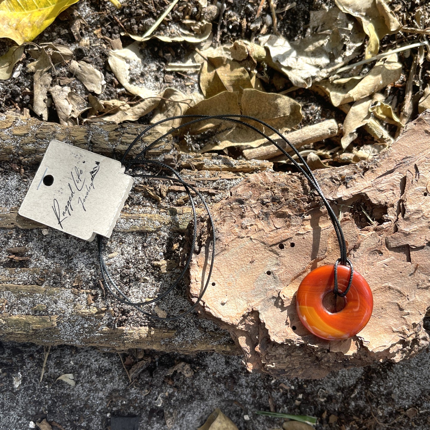 "Close Encounter" Orange Fire Carnelian Donut Cotton Necklace