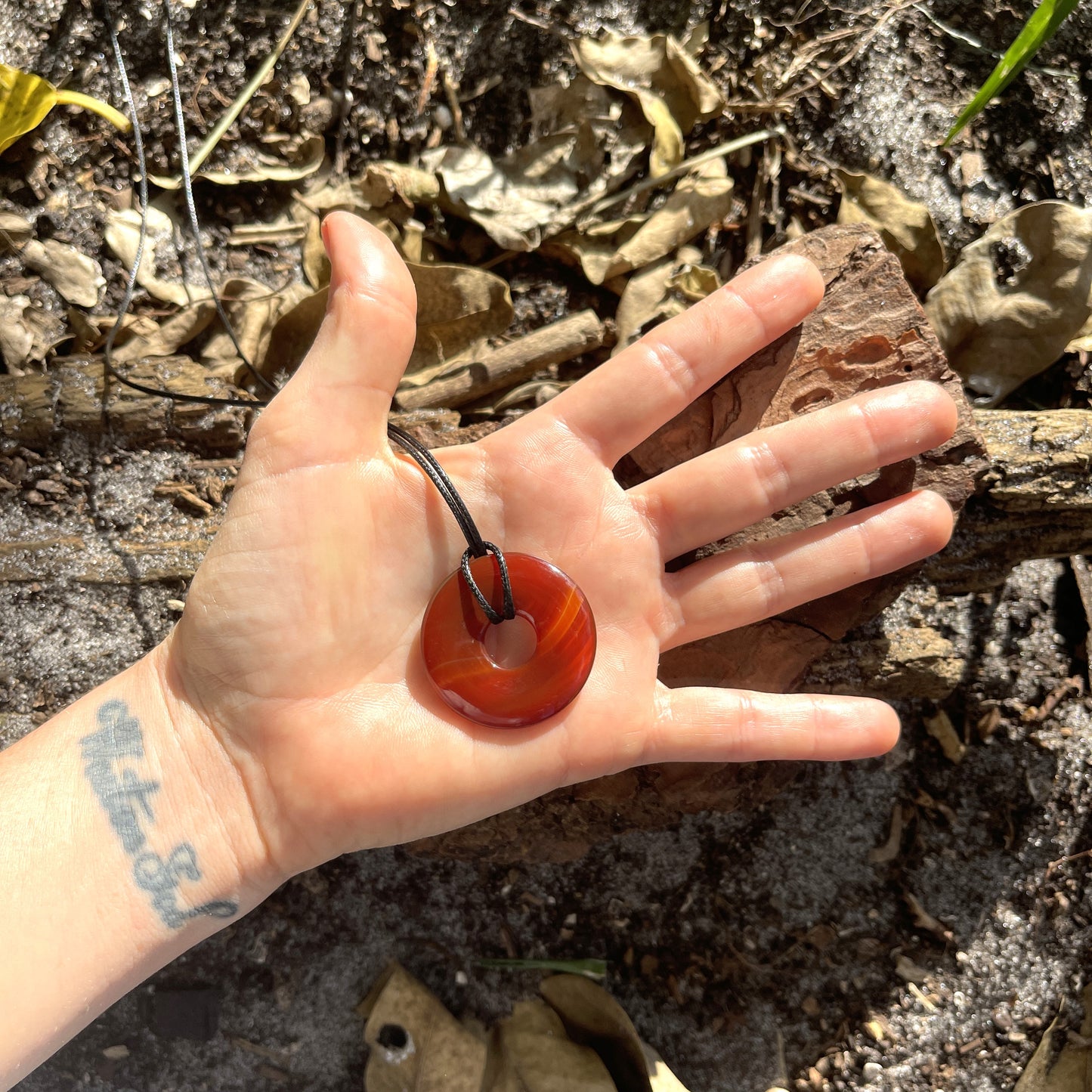 "Close Encounter" Orange Fire Carnelian Donut Cotton Necklace