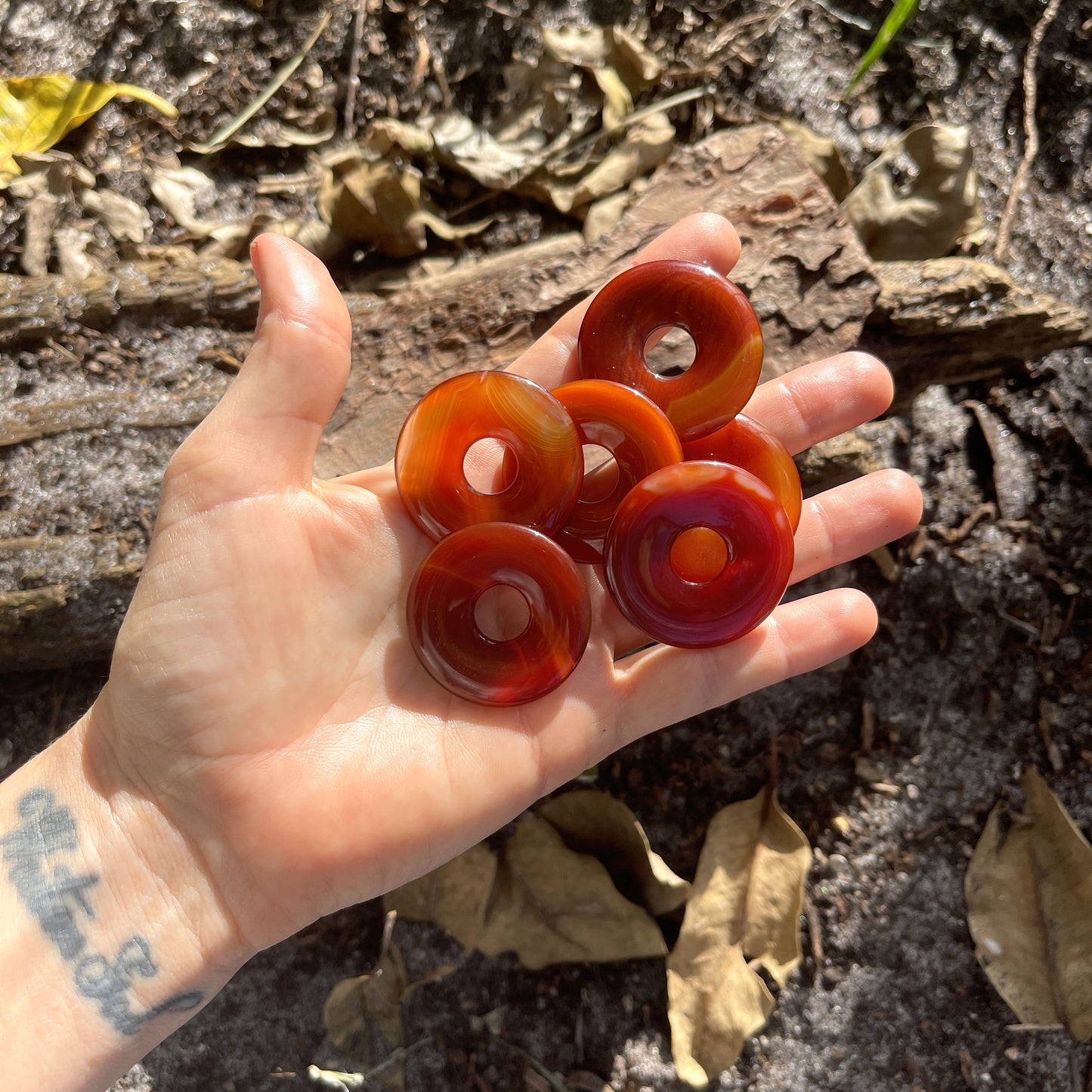 "Close Encounter" Orange Fire Carnelian Donut Cotton Necklace