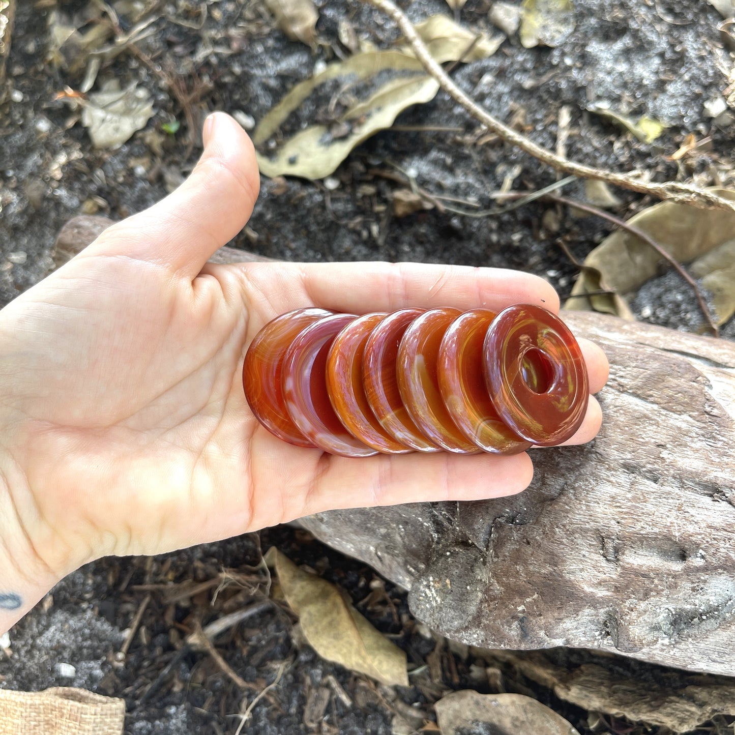 "Close Encounter" Orange Fire Carnelian Donut Cotton Necklace