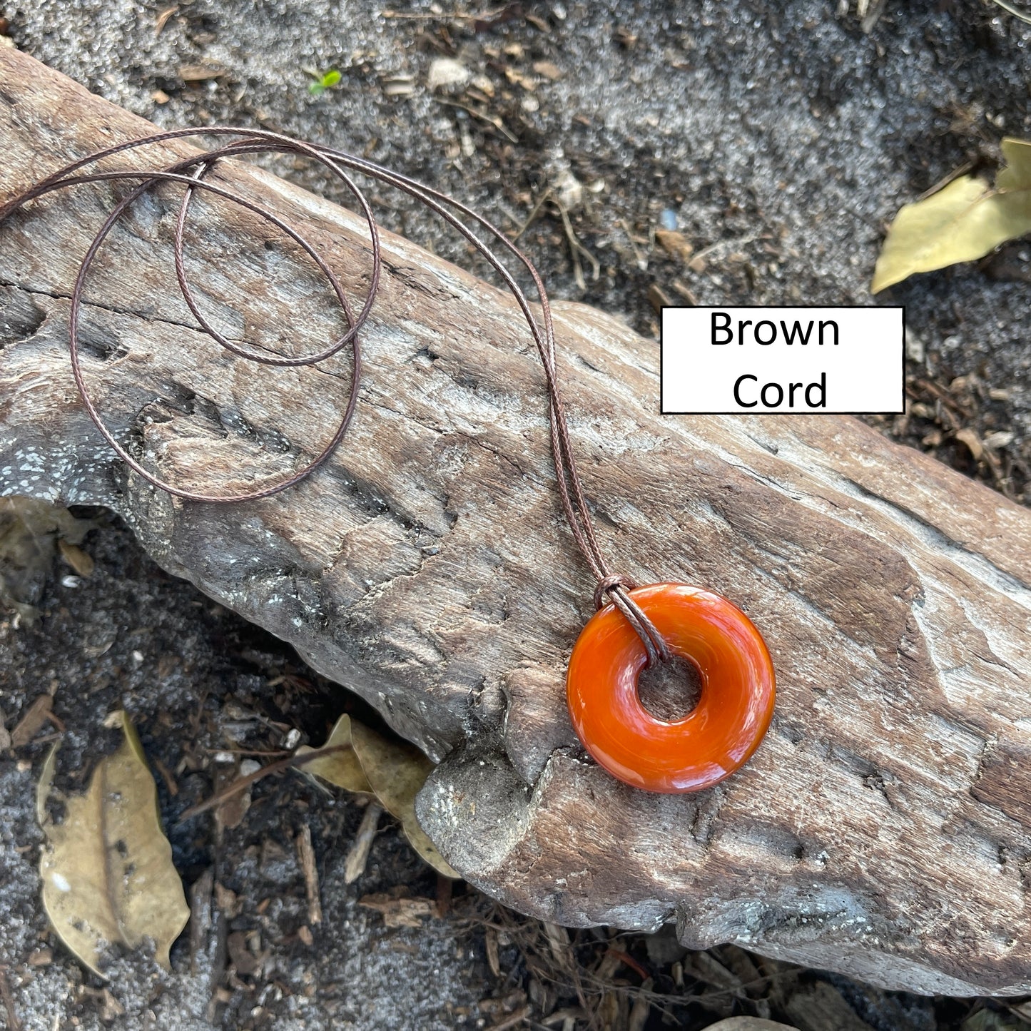 "Close Encounter" Orange Fire Carnelian Donut Cotton Necklace