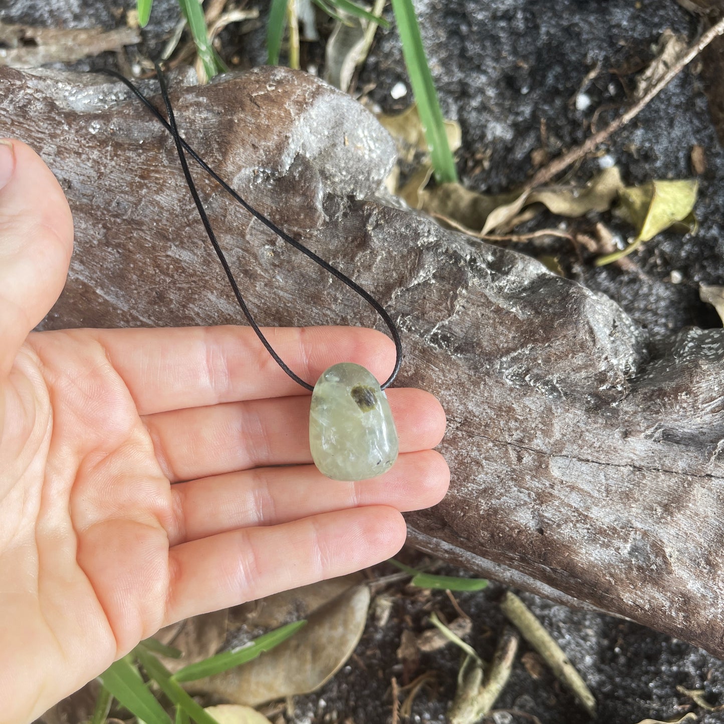 "Wormhole" Glowing Prehnite Stone Cotton Necklace