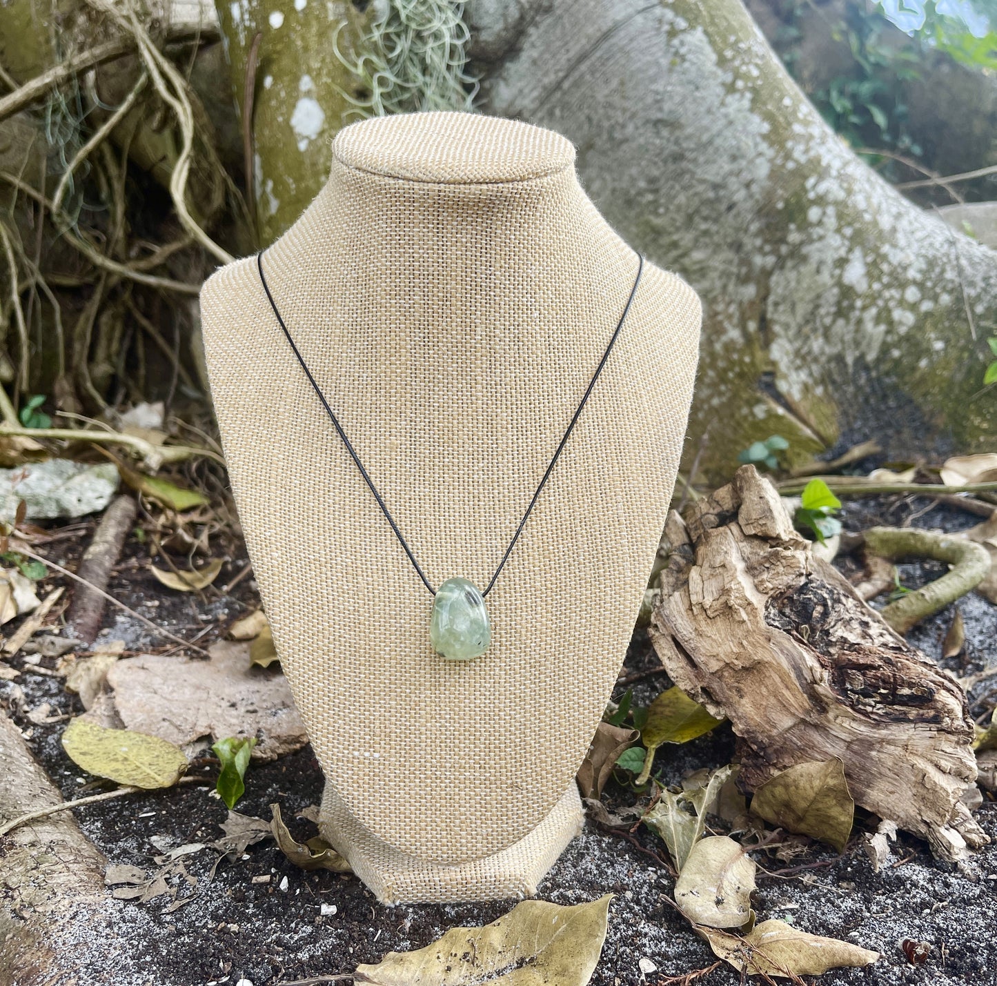 "Wormhole" Glowing Prehnite Stone Cotton Necklace