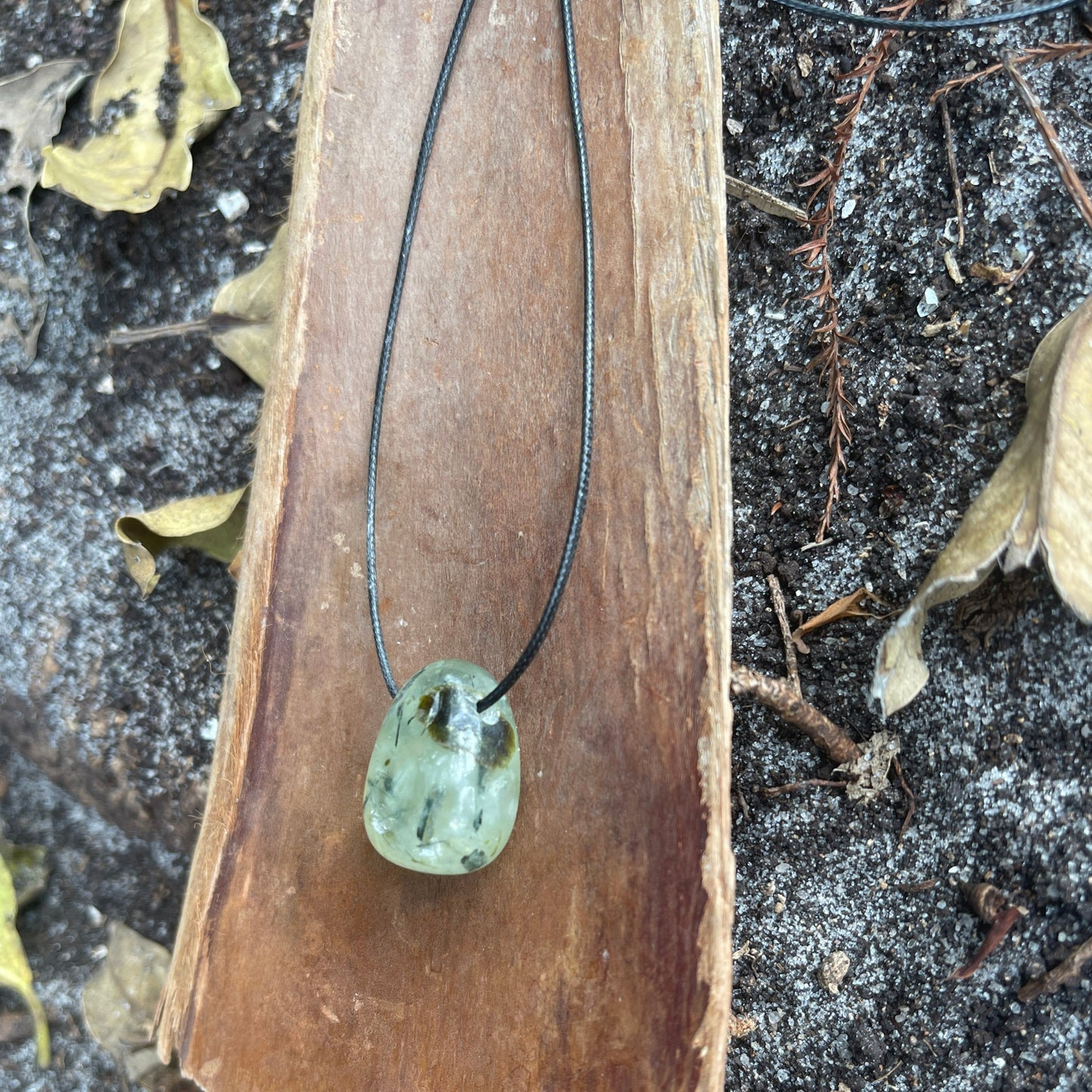 "Wormhole" Glowing Prehnite Stone Cotton Necklace