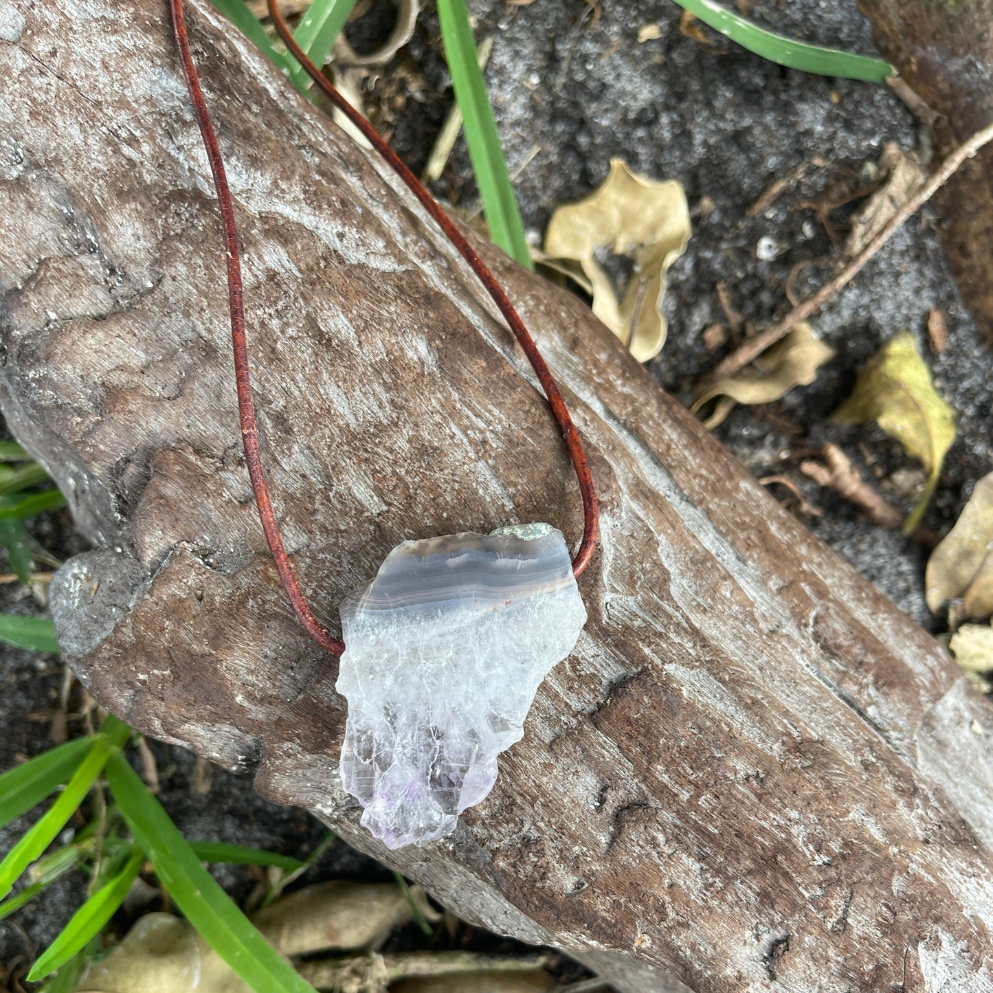 "Morning Star" Raw Amethyst Leather Necklace