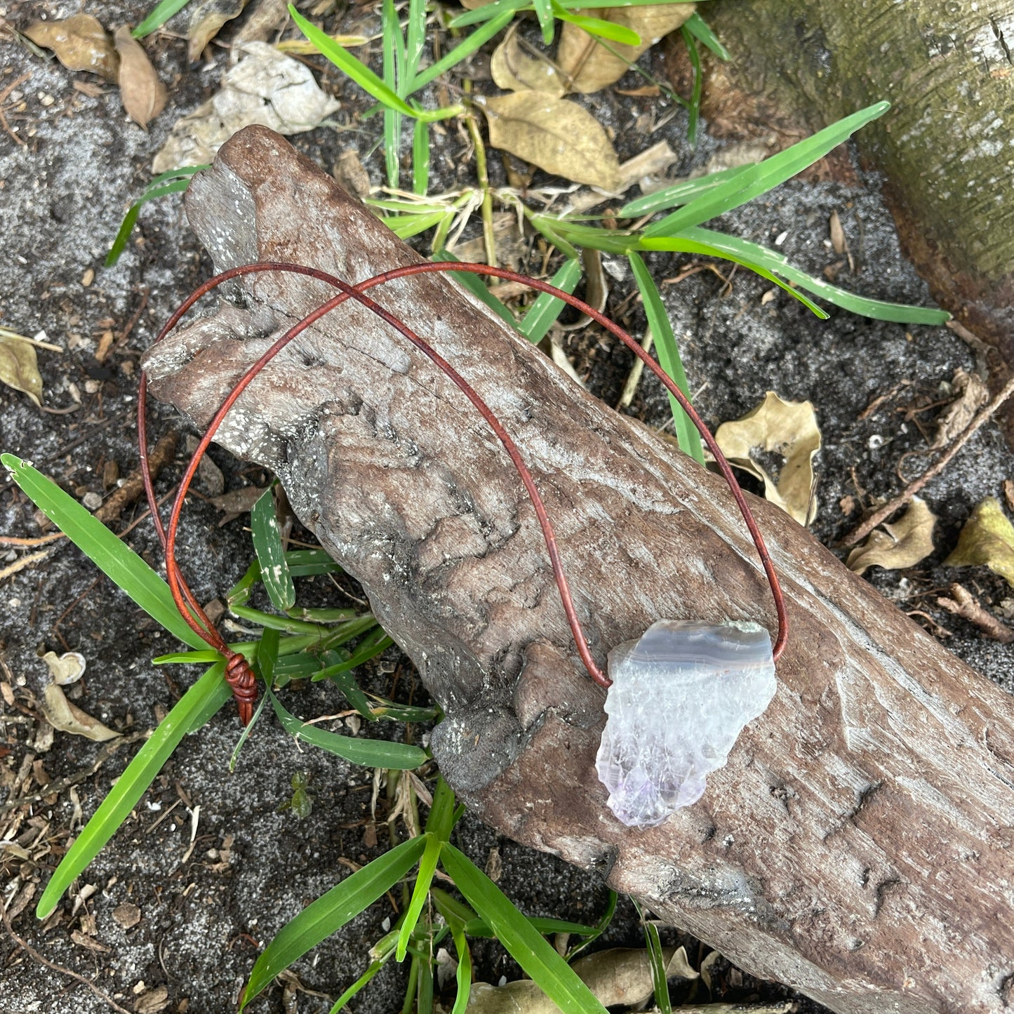 "Morning Star" Raw Amethyst Leather Necklace