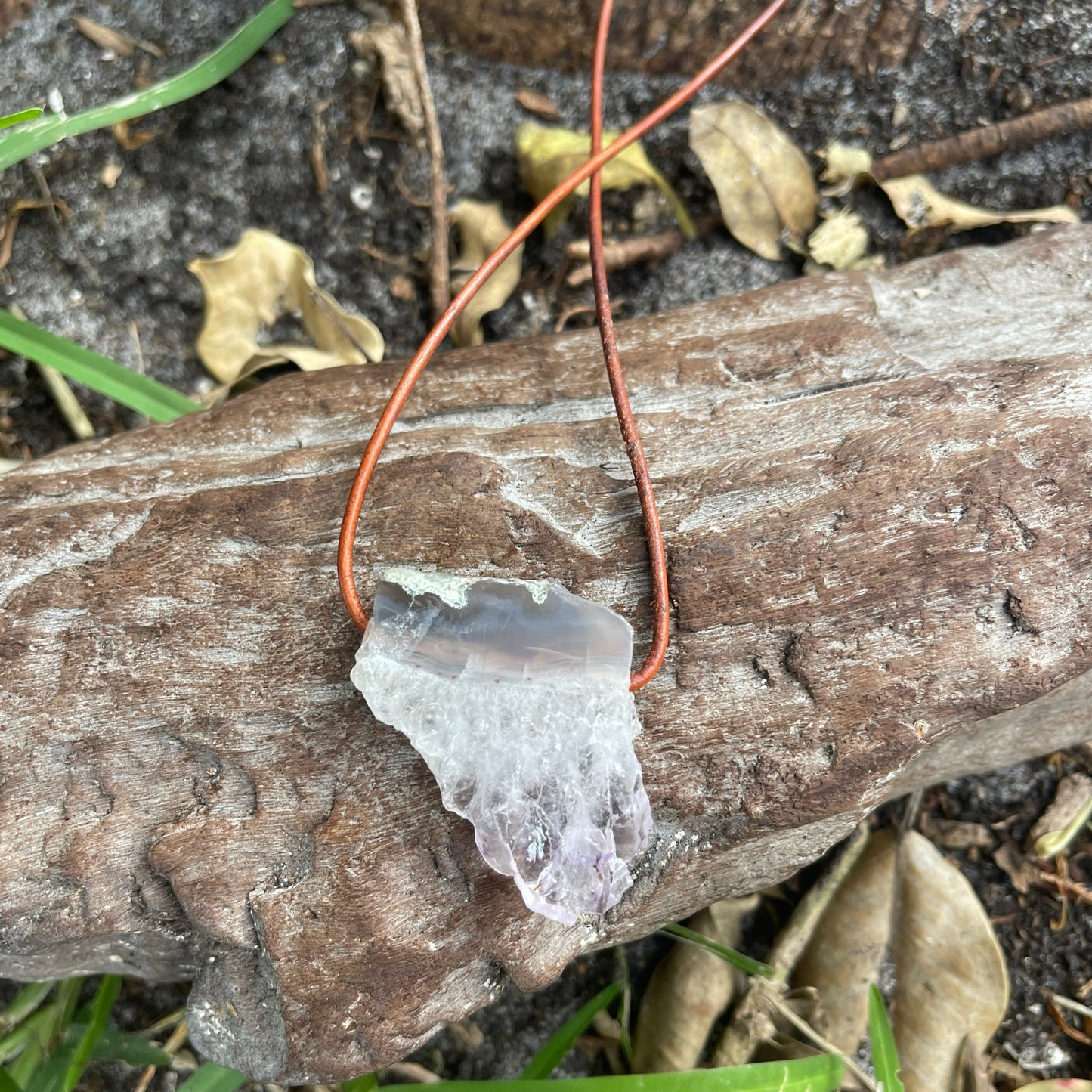 "Morning Star" Raw Amethyst Leather Necklace