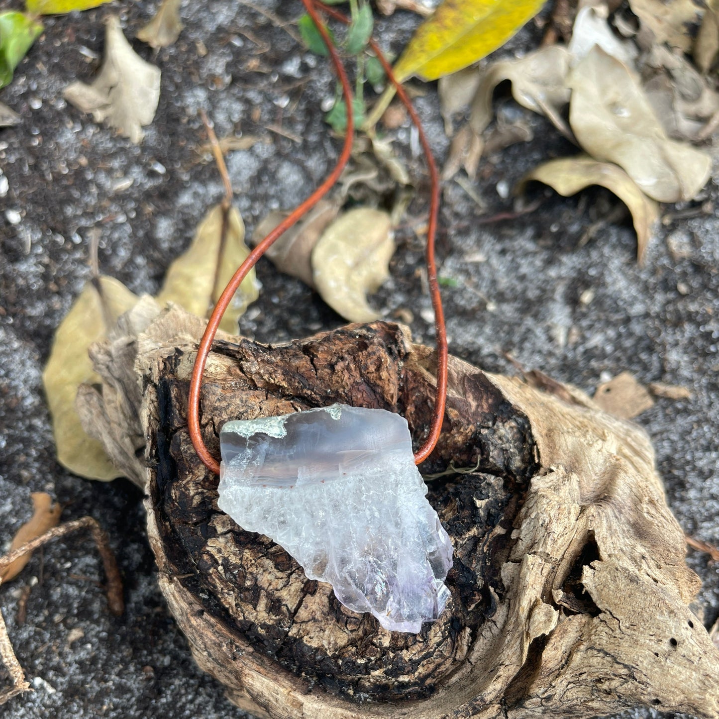 "Morning Star" Raw Amethyst Leather Necklace