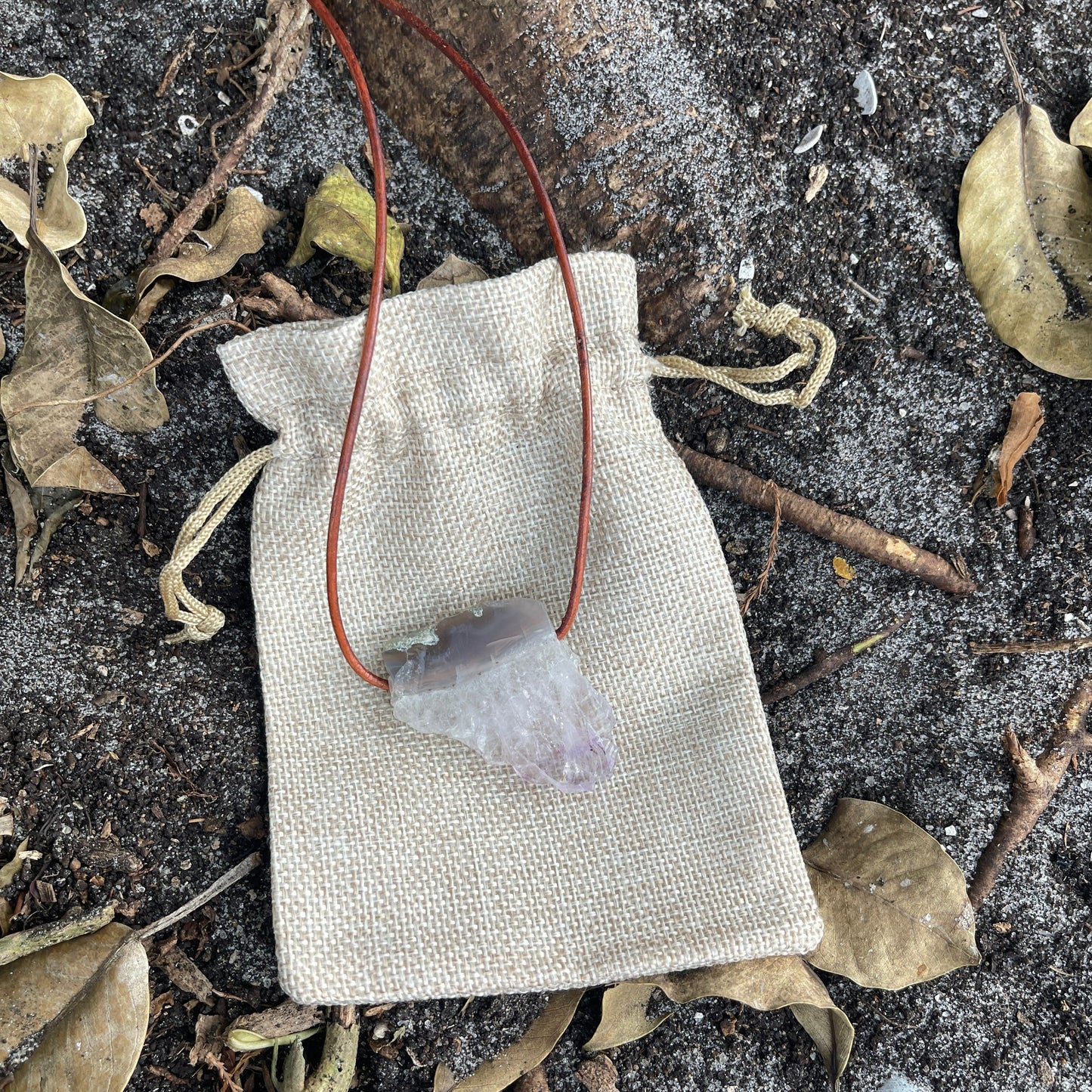 "Morning Star" Raw Amethyst Leather Necklace