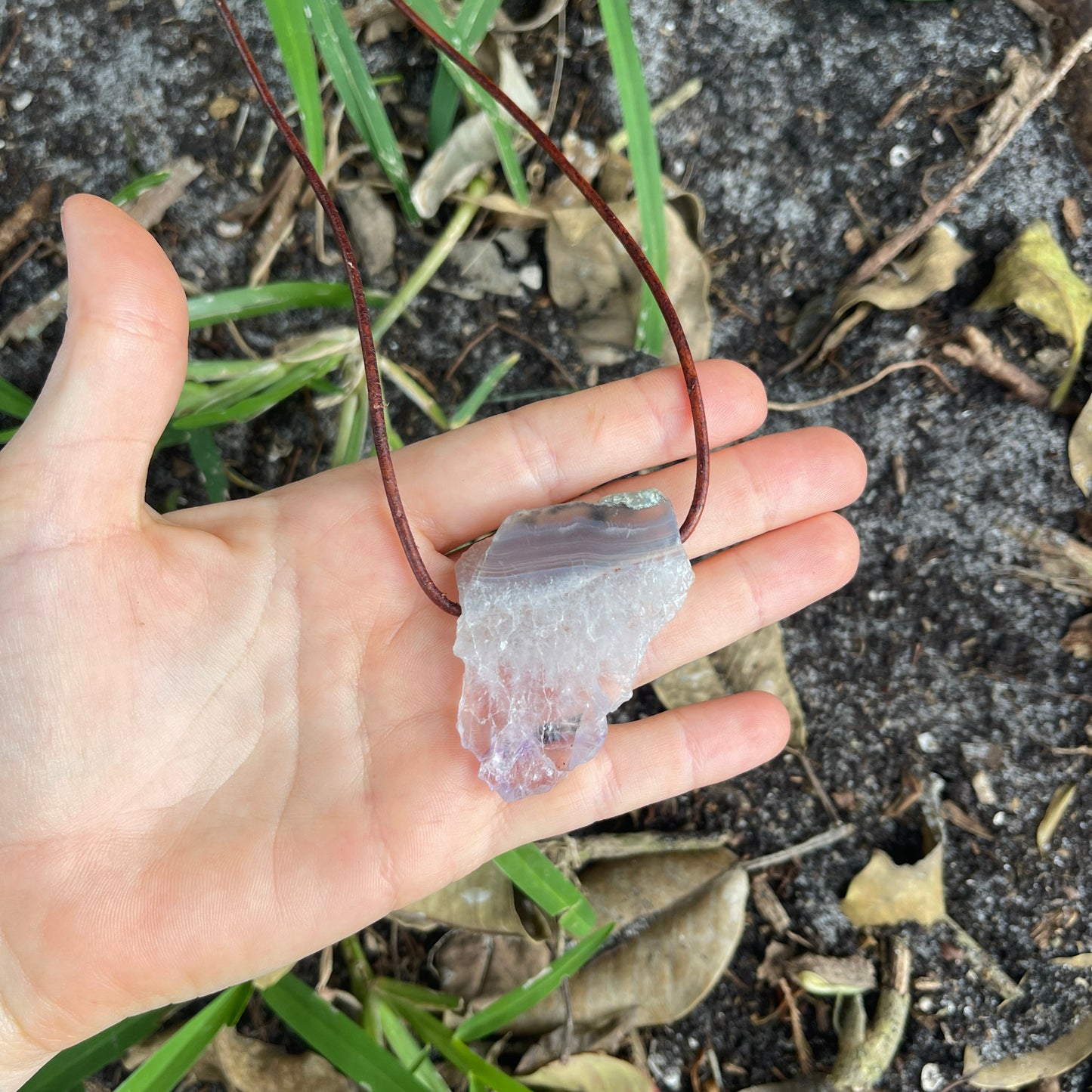 "Morning Star" Raw Amethyst Leather Necklace