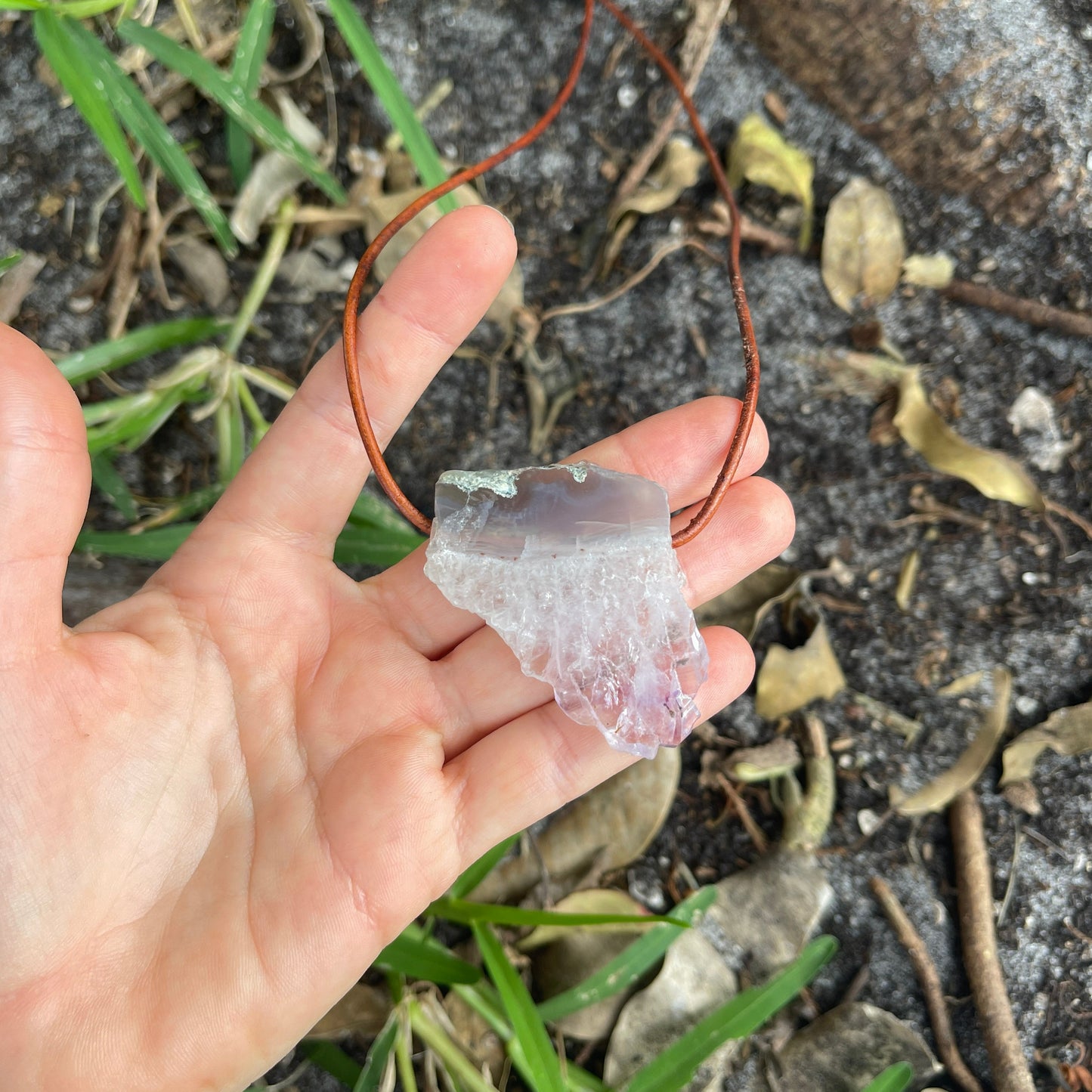 "Morning Star" Raw Amethyst Leather Necklace