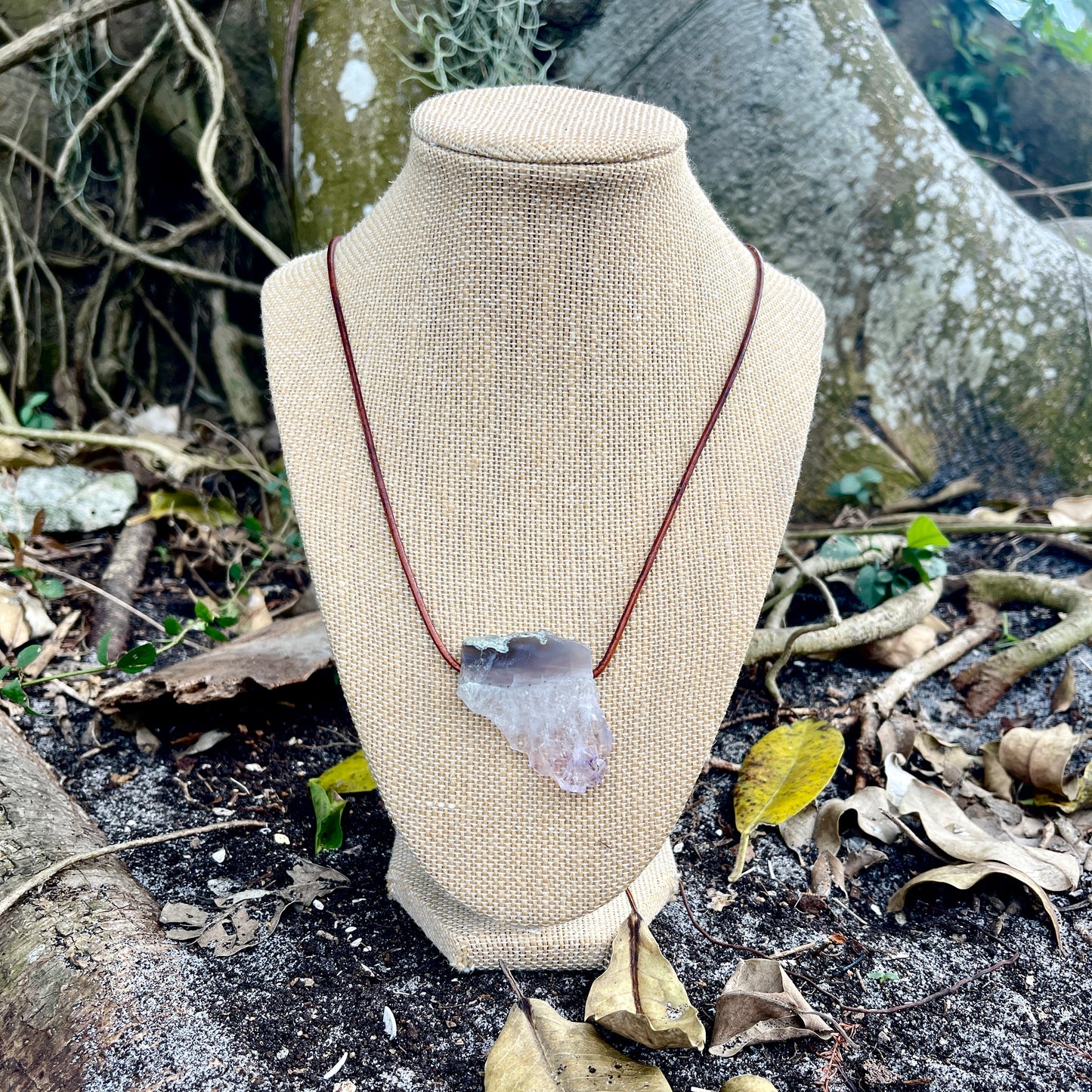 "Morning Star" Raw Amethyst Leather Necklace