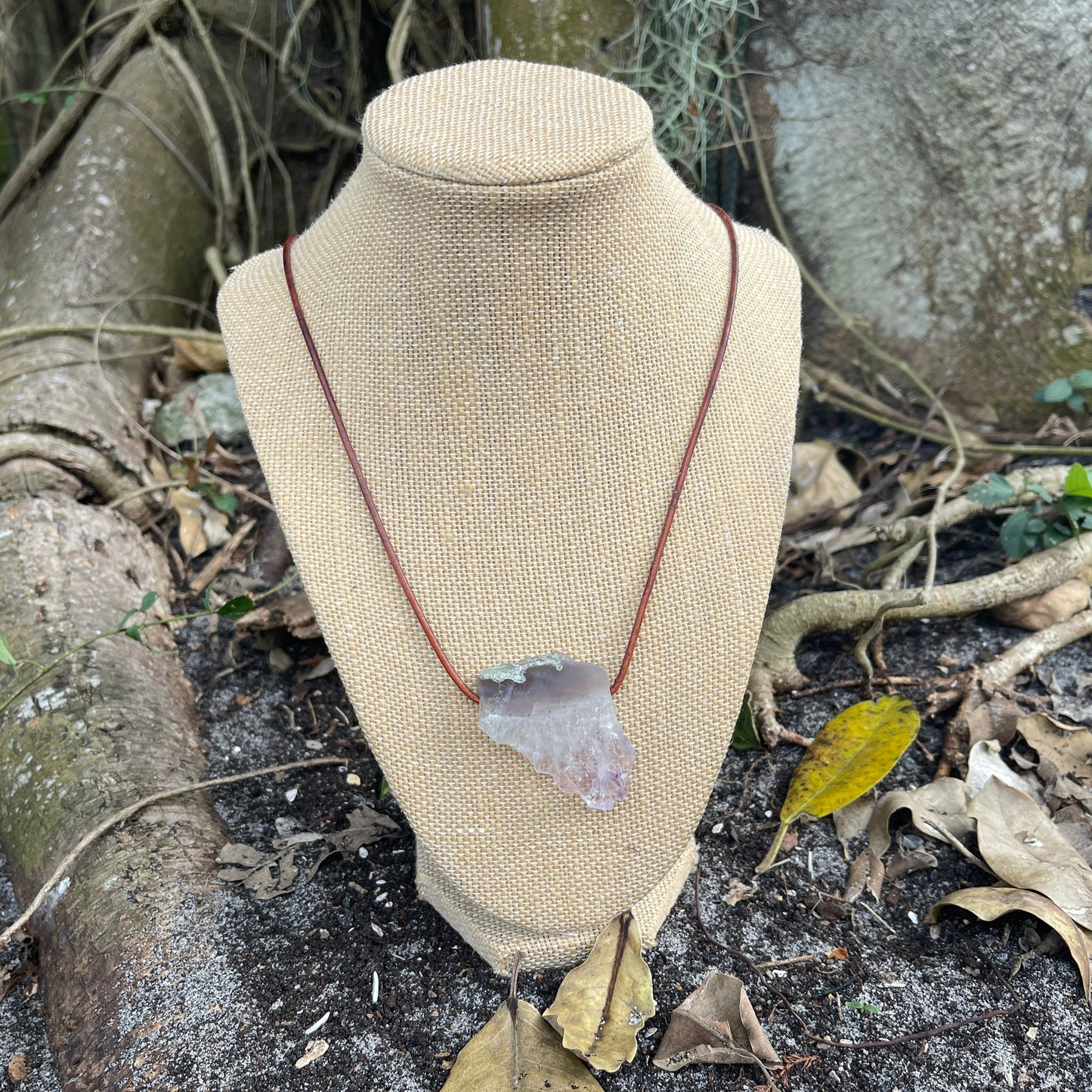 "Morning Star" Raw Amethyst Leather Necklace