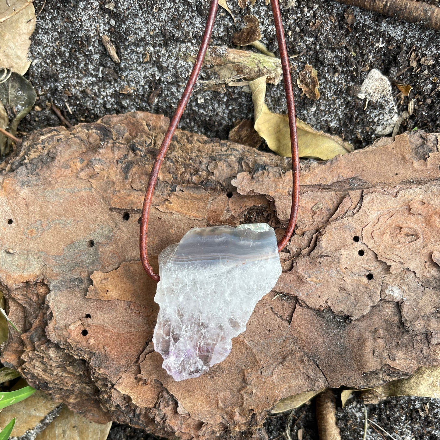 "Morning Star" Raw Amethyst Leather Necklace