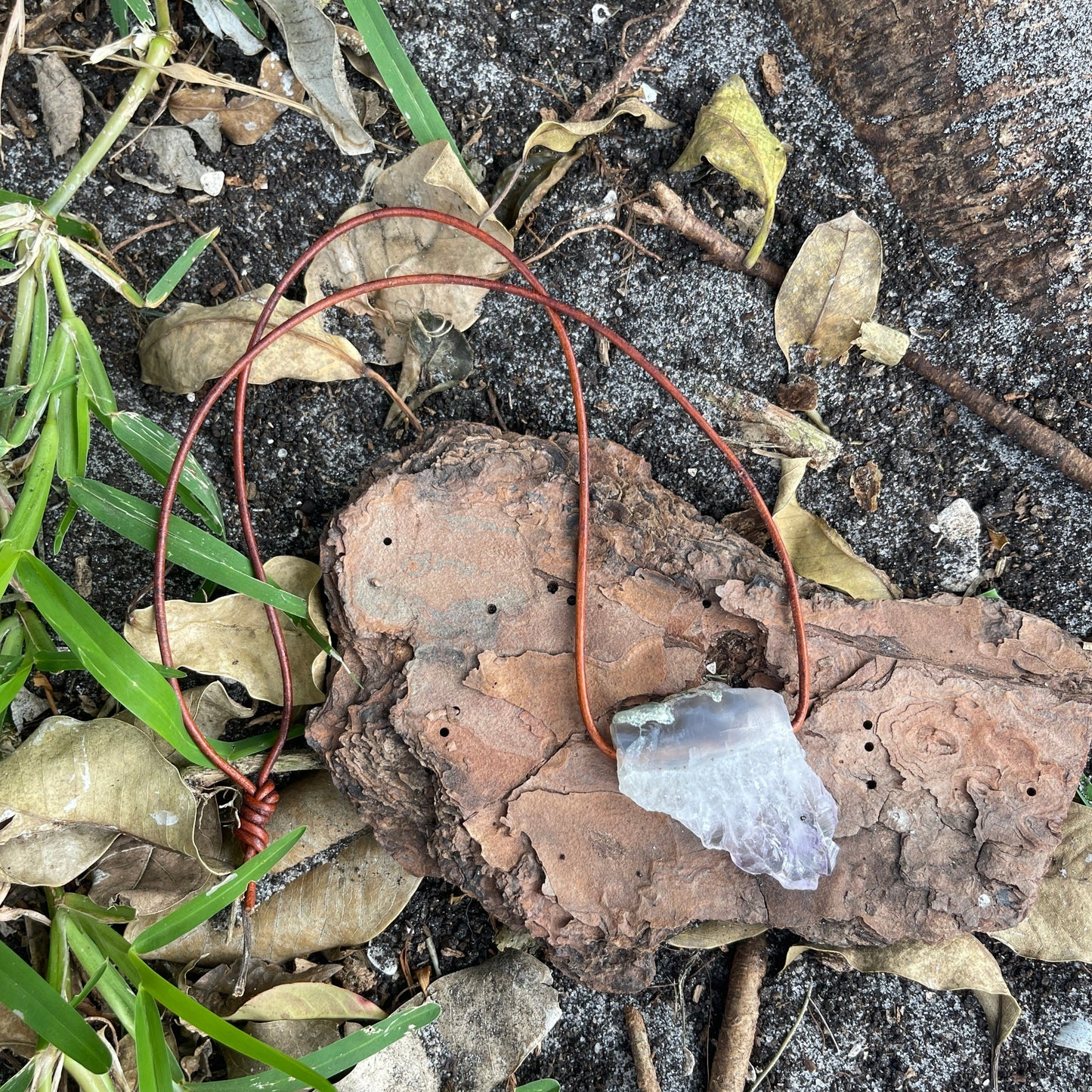 "Morning Star" Raw Amethyst Leather Necklace