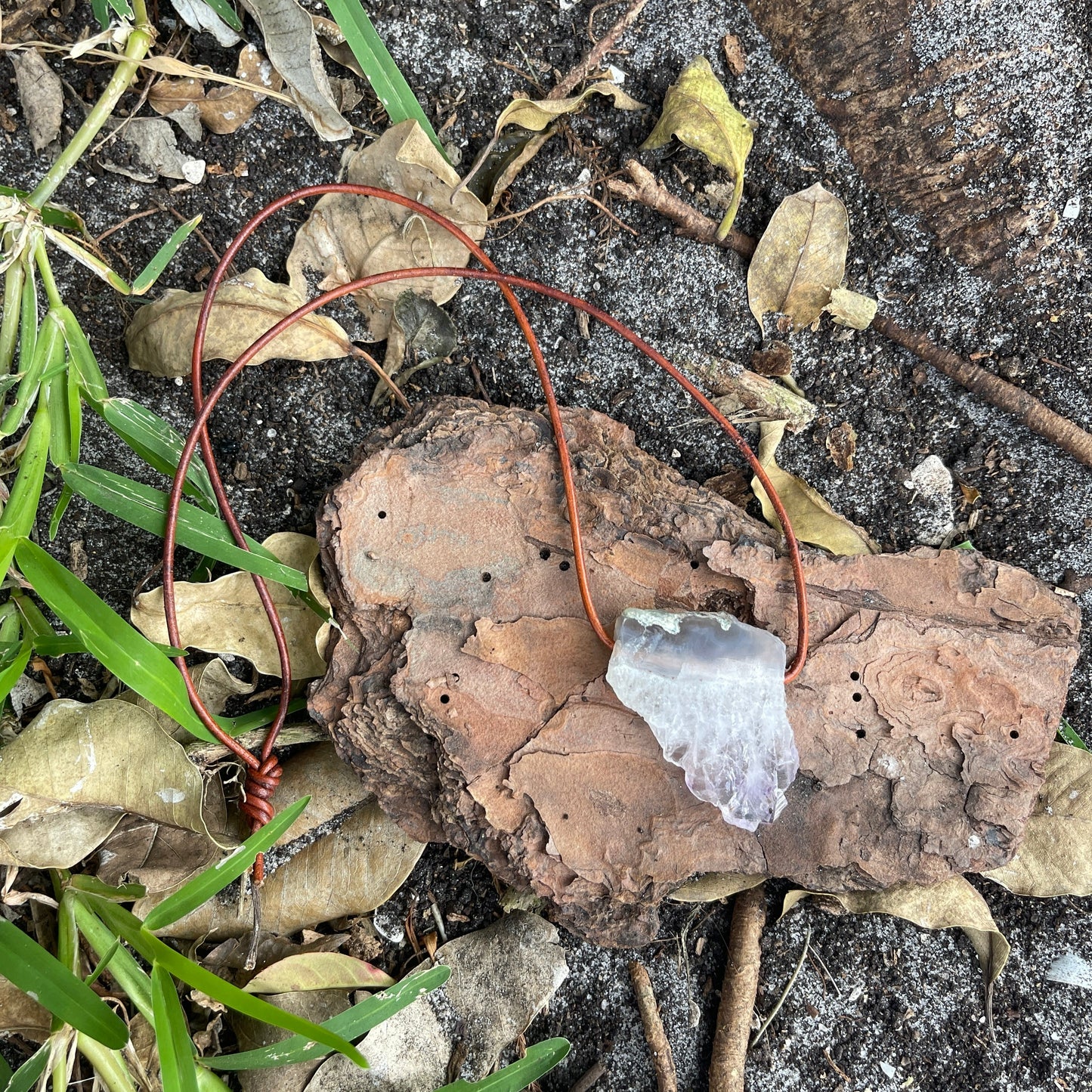 "Morning Star" Raw Amethyst Leather Necklace