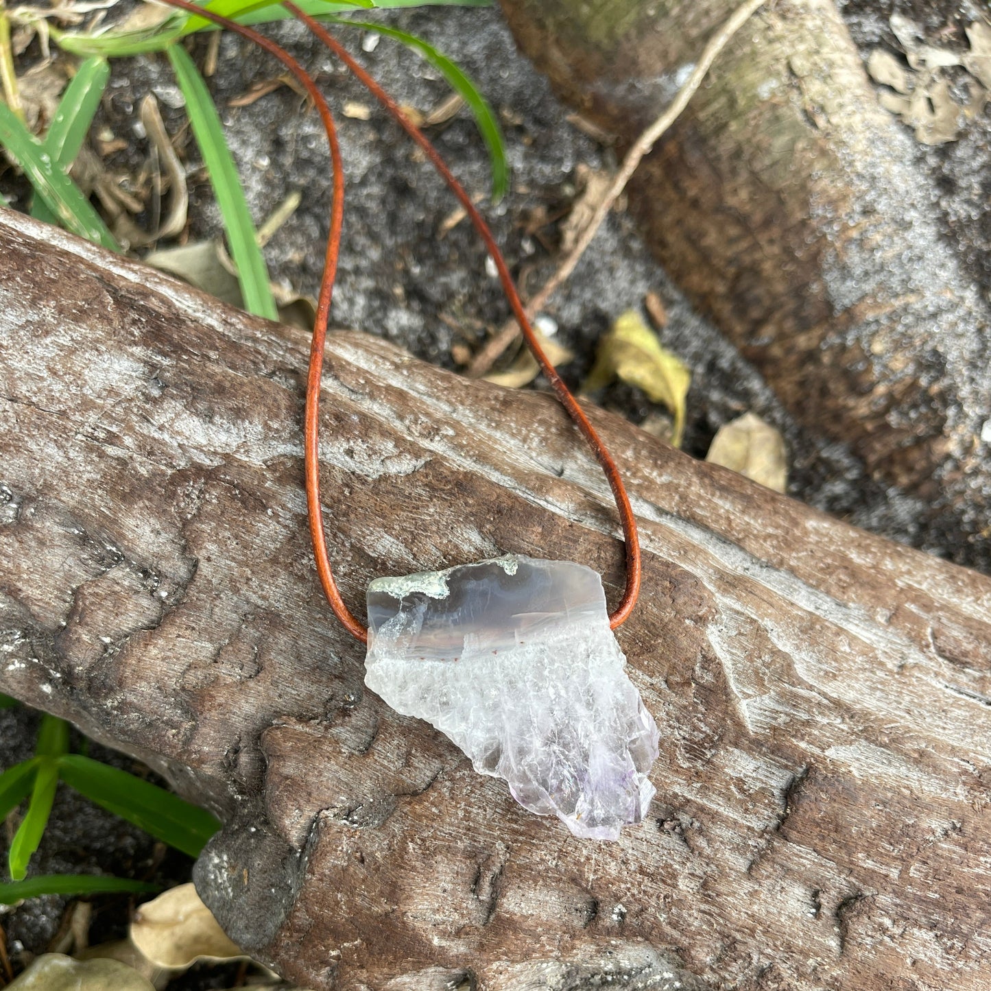 "Morning Star" Raw Amethyst Leather Necklace