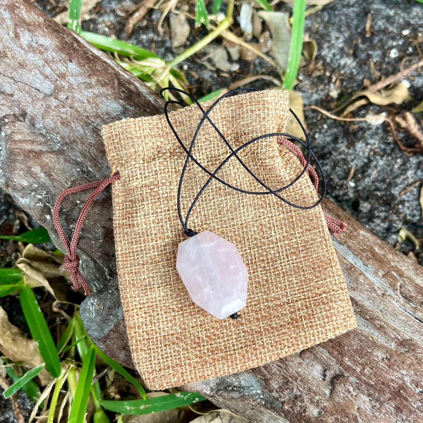 "Lovebomb" Pink Rose Quartz Bohemian Stone Cotton Looped Necklace