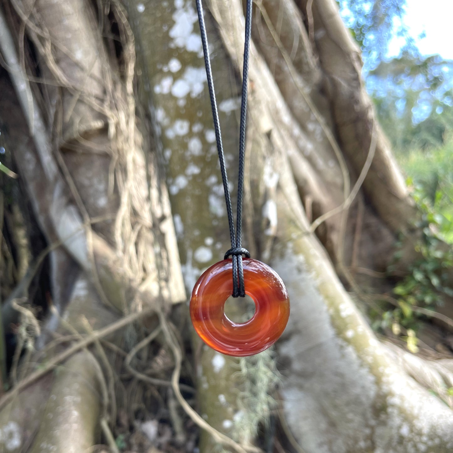 "Egyptian Sunset" Deep Carnelian Donut Cotton Necklace